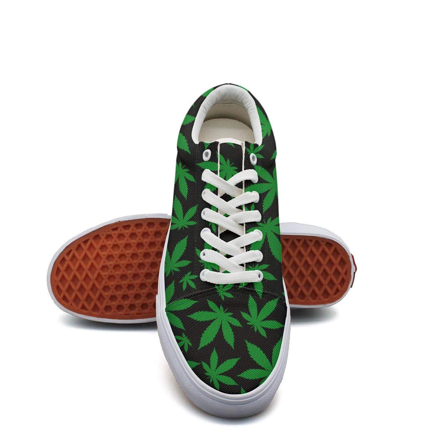 LadyBlack Green Cannabis Leaf Canvas Shoes Low-Cut Straps Fashion Comfortable Sneakers Suitable for Walking