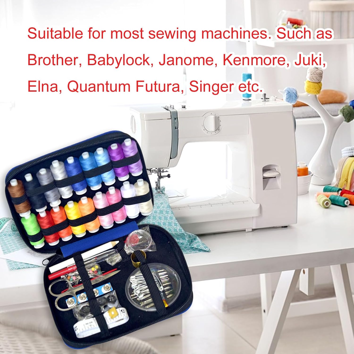 Sewing Kit with Case Portab Sewing Supplies for Home Traver, Adults, Beginner, Emergency, Contains 18 Sewing Thread, Scissors, Needs, Measure etc,Very Dark Royal Blue thumbnail