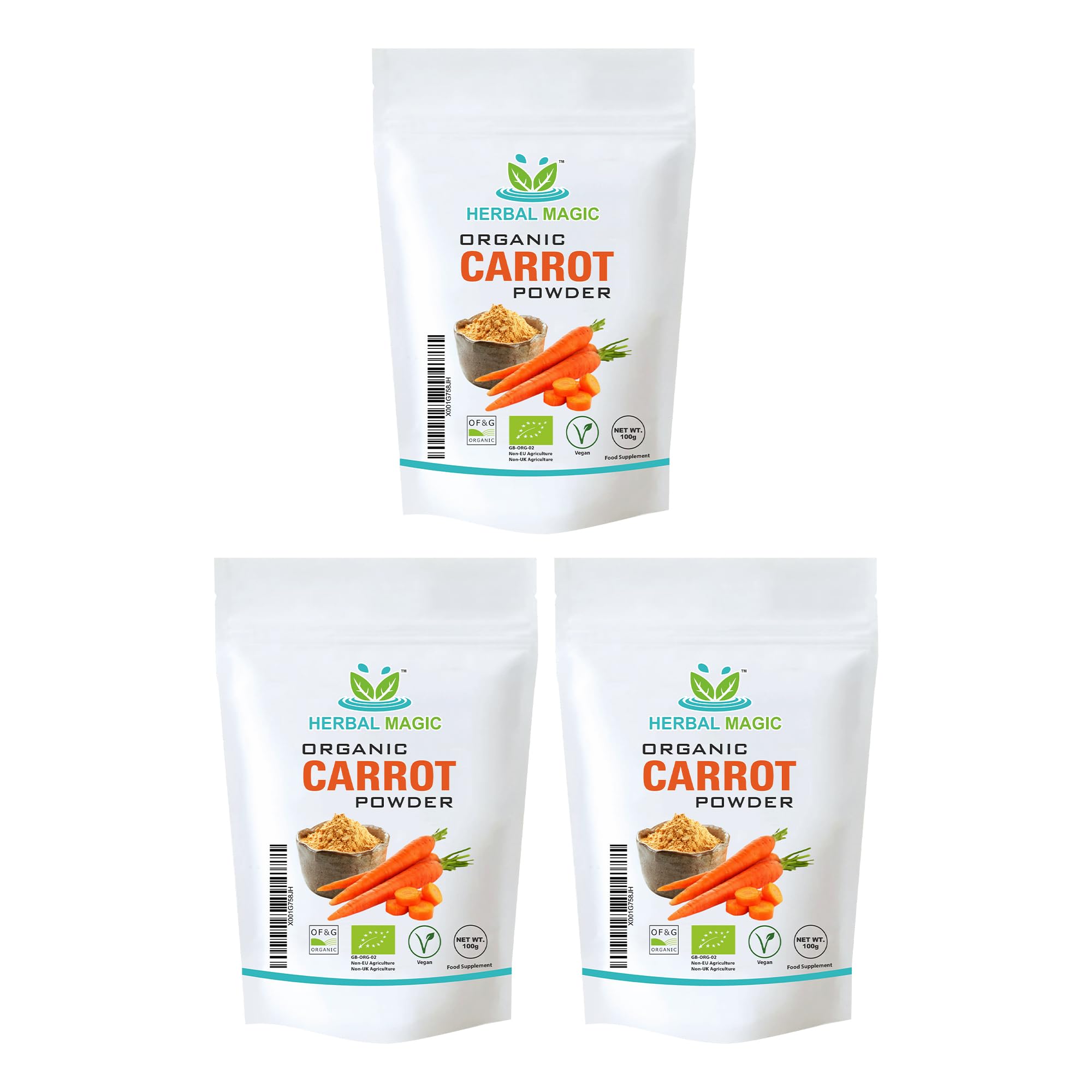 Herbal Magic's Organic Carrot Powder- Earthy & authentic flavour to your recipes,smoothies,carrot cakes, Pasta Dishes,Soups, Natural Food Colour - No Fillers& Preservatives-300gms