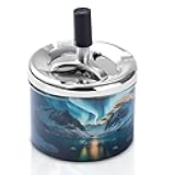 Vintage Cigarettes Ashtray with Lid for Indoor or Outdoor Cigar Ashtrays for Men, Large Ash Tray with Spinning Tray for Smokers (Nature)