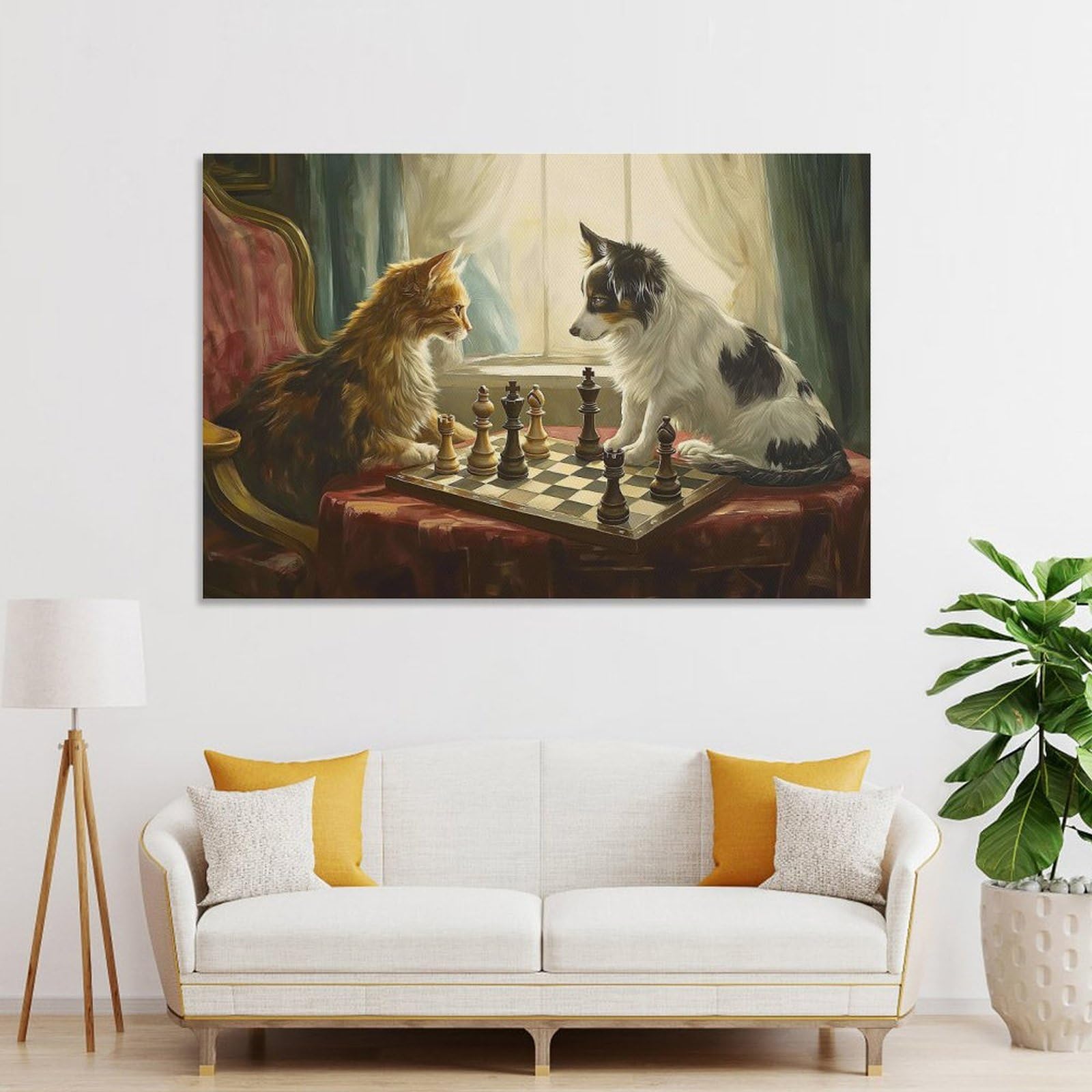 Junmoney Funny Pets Chess Game Decorative Wall Artwork, 20x30inch(50x75cm), for Study, Office Or Focused Interiors, A Smart Decor Choice for Study Walls