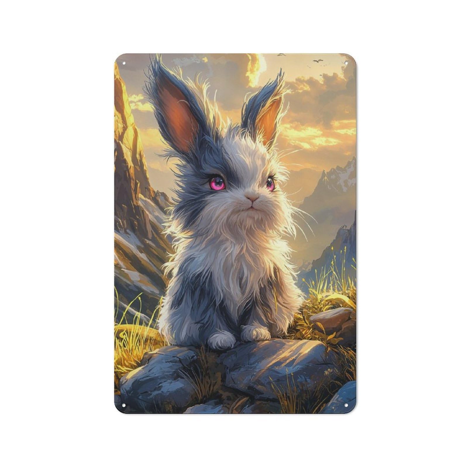 Junmoney Fluffy Bunny In Mountain Landscape Vintage Tin Sign 30X20cm With For Living Room Or Hallway, Gift Idea At Christmas For Home Wall Decor Collectors