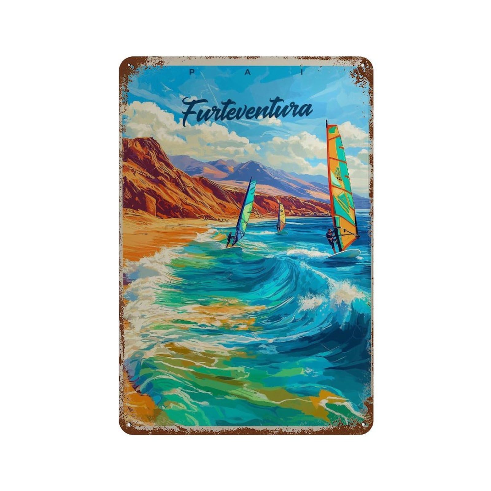 xiaoxiaoshen Fuerteventura Travel Windsurfing Canary Islands Decor Wall Decor Art Metal Tin Poster Modern Home Decor Art Home Bar Shop Decorations Vintage Sign 30x20cm