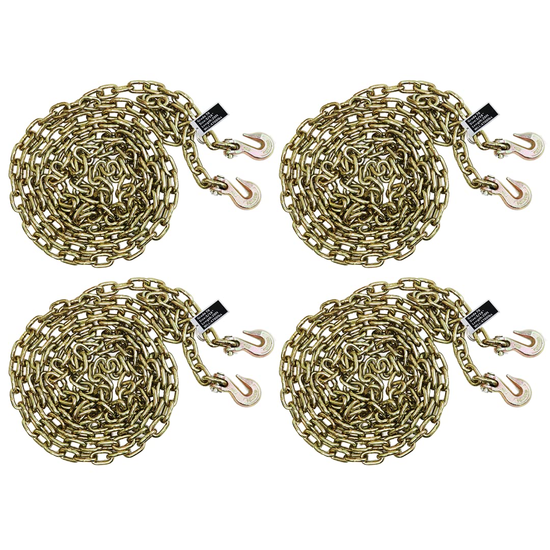 Boxer Heavy Duty Transport Chain with Clevis Hooks 5/16” x 20’ Grade 70 Working Load Limit 4,700 LBS - Tie Down for Trucks, Trailers, Tractors