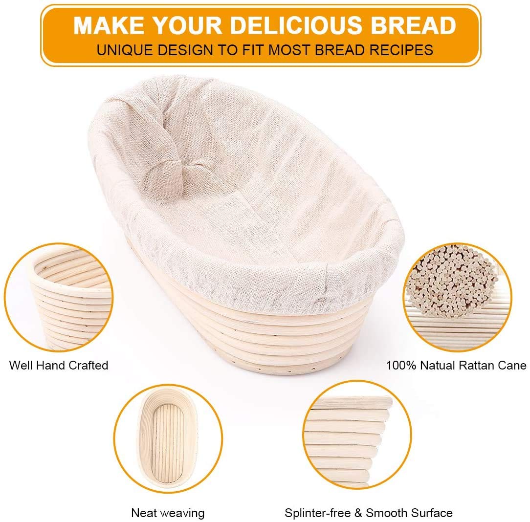 Gärkorb Set rund 25cm inkl. Holzbürste & Rezept I 1kg Brot Gärkörbchen aus Peddigrohr zum Brot backen I Garkörbchen, Brotkörbchen, Brotform…