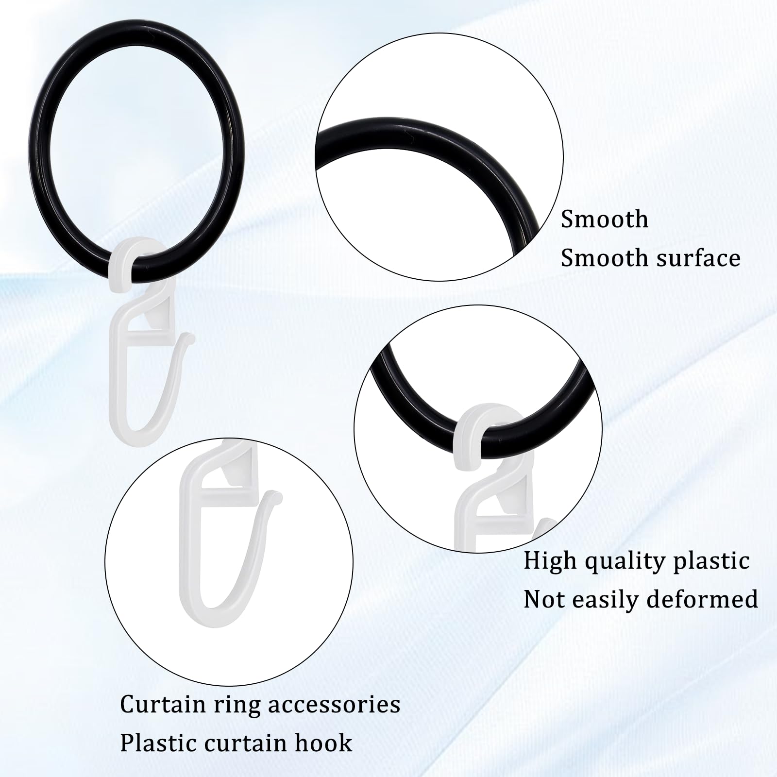 Anelli Per Tende In Plastica Con Silenziamento: 25 Pezzi, Diametro 35 Mm, Facili Da Scorrere (Nero) - 4