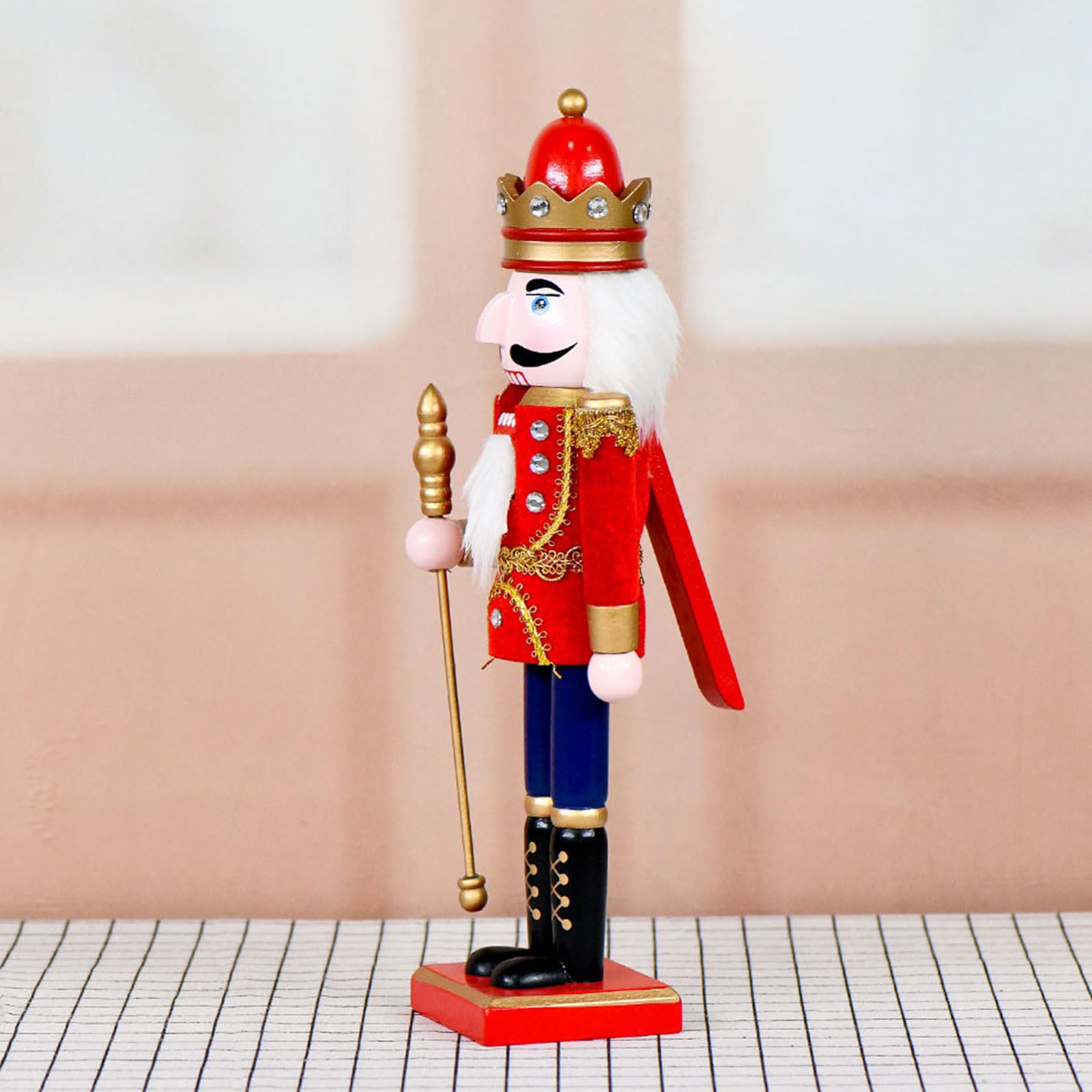 36 cm große Nussknacker-Figur aus Holz, Motiv: König mit königlichen Zeptern, Weihnachtsfigur, Sammlerstück, Dekoration für Zuhause, Tischregal, Dekoration