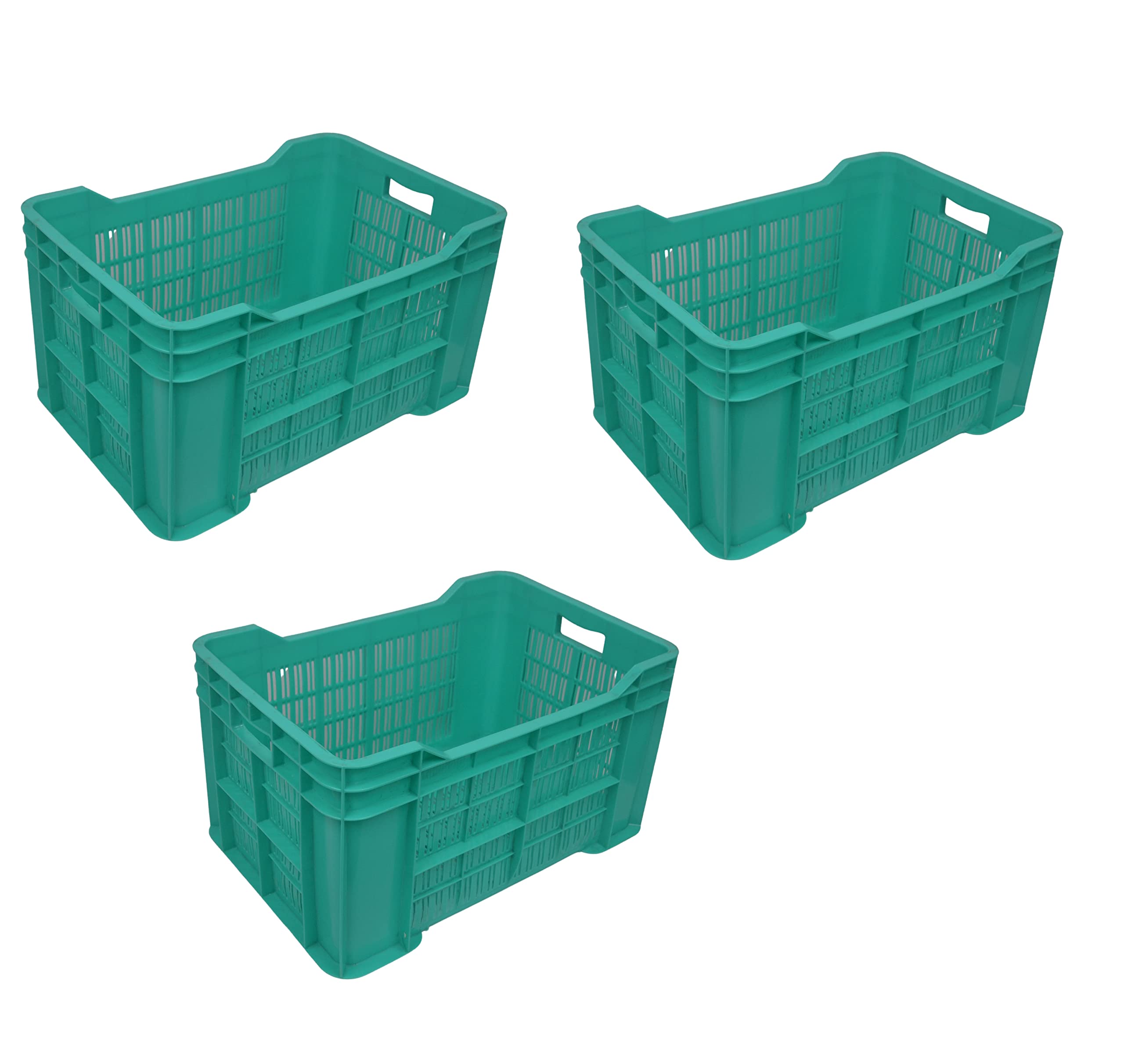 Nilkamal Plastic Rectangular Multipurpose/Vegetable/Fruit/Fish Crate (542 x 360 x 300 mm) Pack of 3 (Green), 542 x 360 x 300 Millimeters