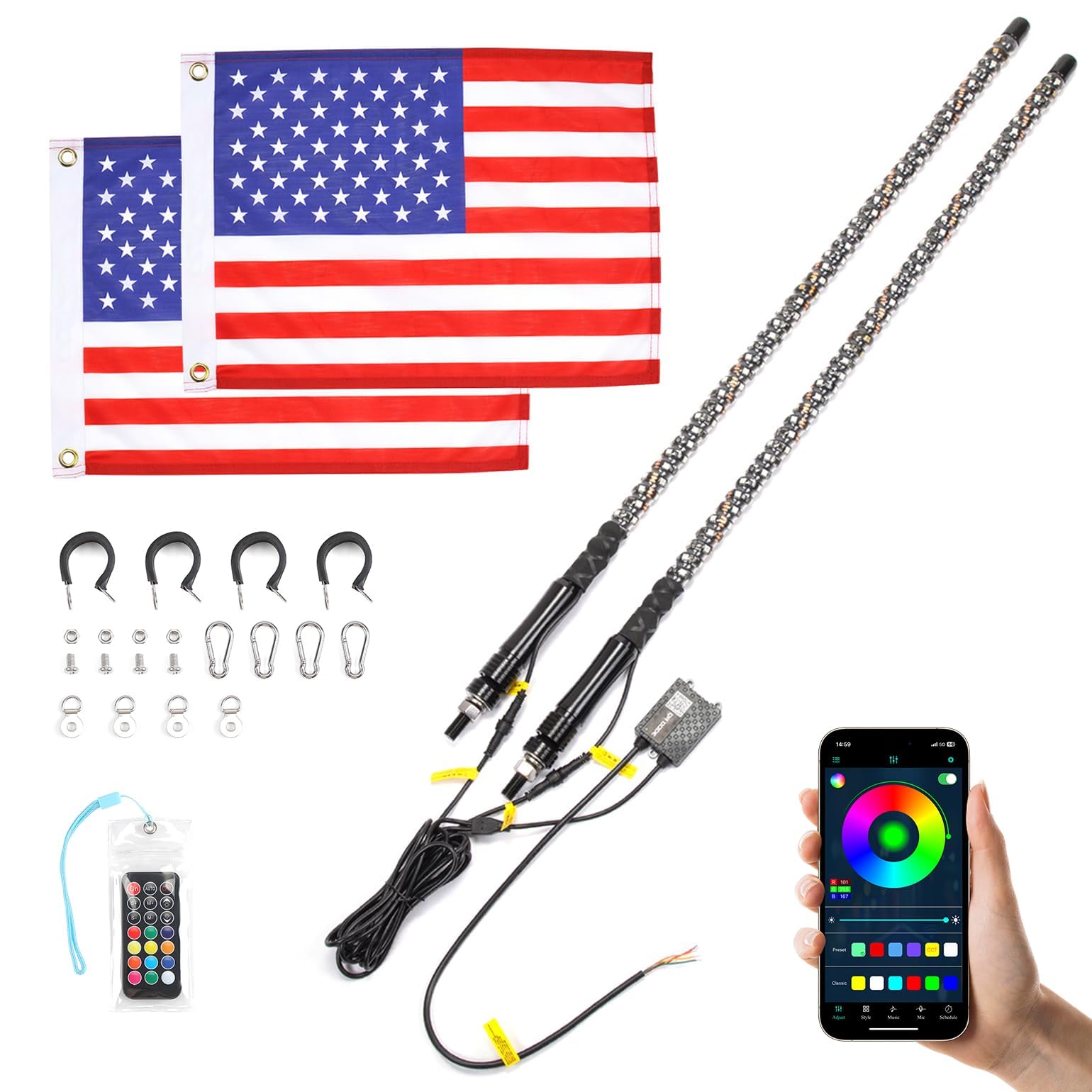 Amazon.com: KEMIMOTO 2pc 5ft Bluetooth UTV Whip Lights, Turning