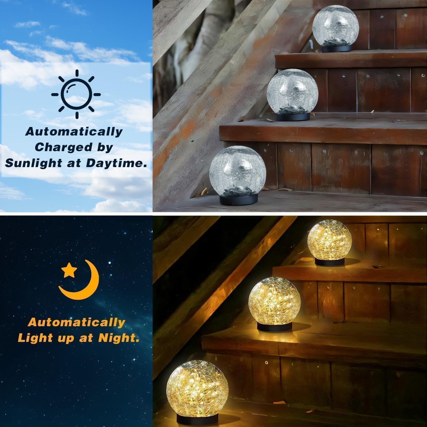 SyouHome - Luci solari da giardino per esterni, impermeabili, confezione da 6 pezzi, 30 LED a sfera in vetro incrinato, decorazione da giardino
