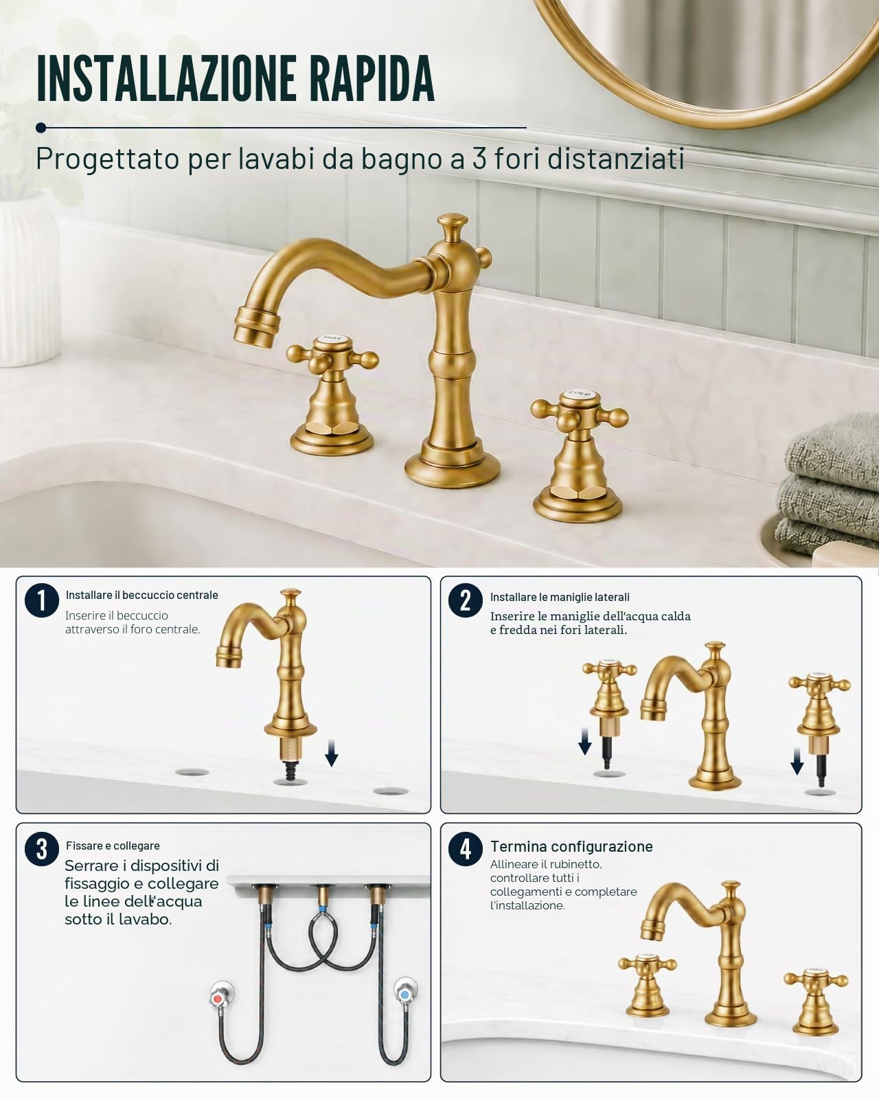 Rubinetto per lavabo da bagno diffuso manopole a doppia croce in ottone antico 3 fori miscelatore rubinetto montaggio sul ponte con scarico pop-up