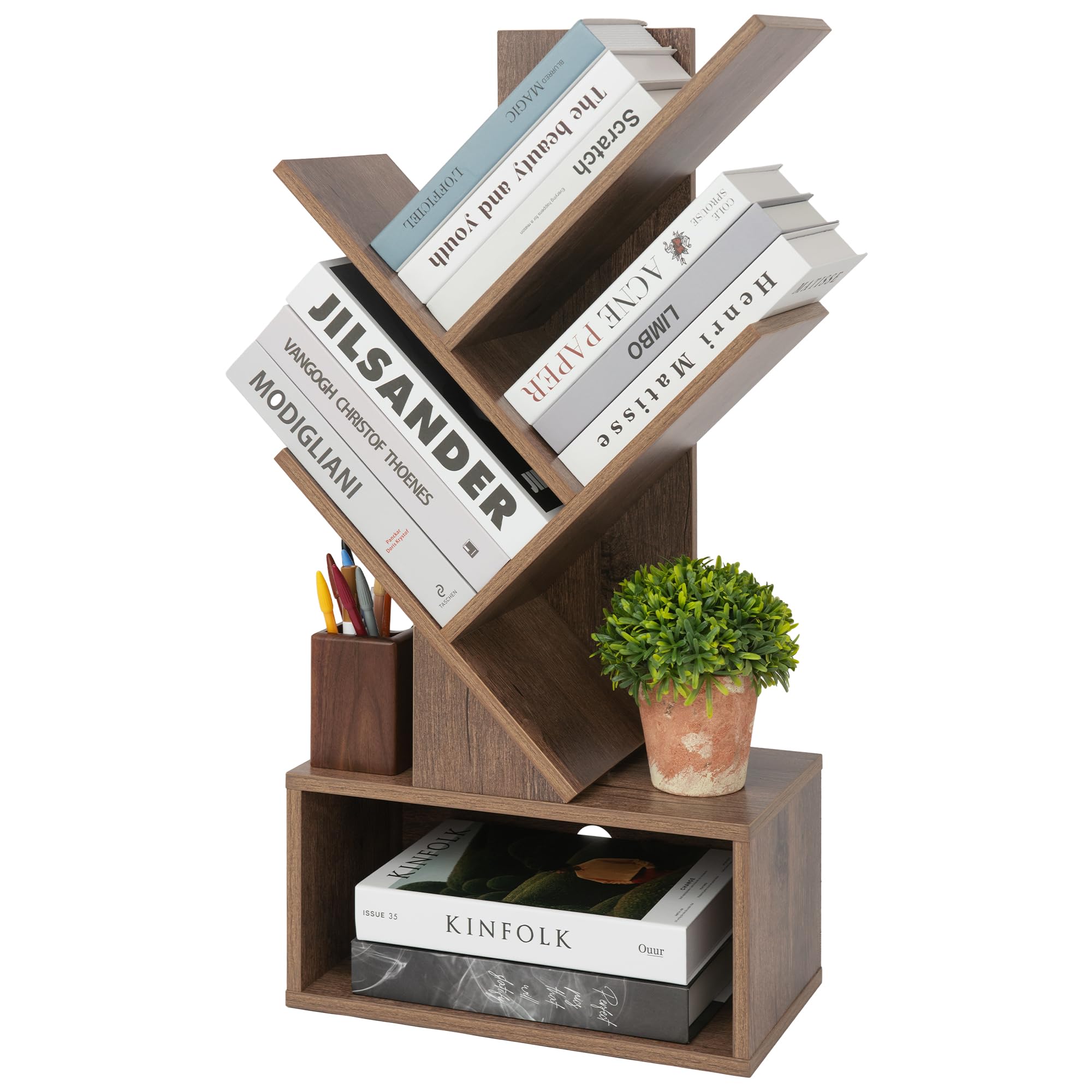 Lab Cosi Labcosi 3 Tier Tree Bookshelf, Small Bookshelf with Open Storage Space, Wood Shelf for Storing Books, Book Organizer Shelves for Home Office, Bedroom, Living Room