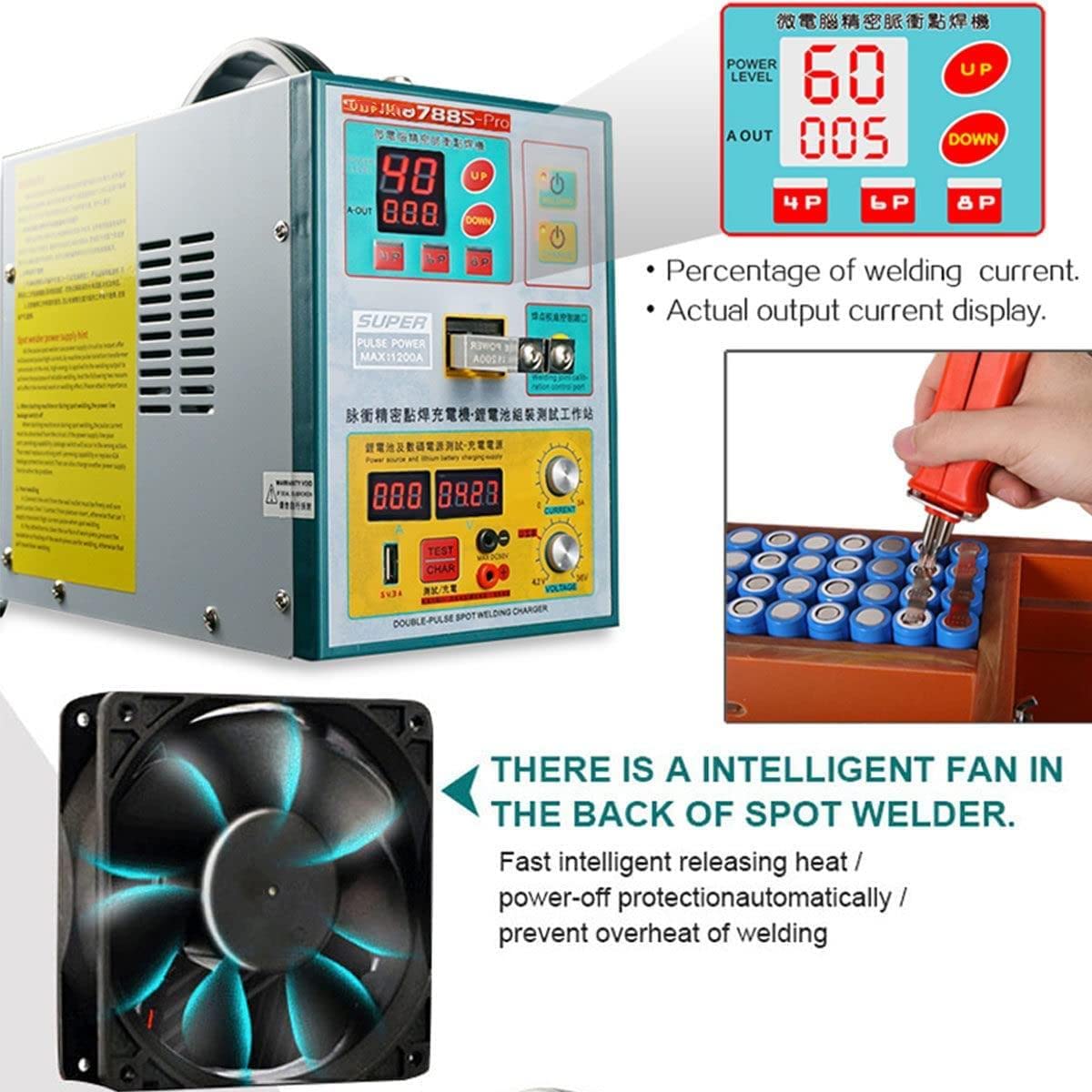 FAXIOAWA Soldador por Puntos, Soldador por Puntos Soldador por Puntos para 4 Filas de baterías 18650, máquina de Soldadura por Puntos de Prueba de Carga CA 220 V con bolígrafo de Soldadura y Pedal