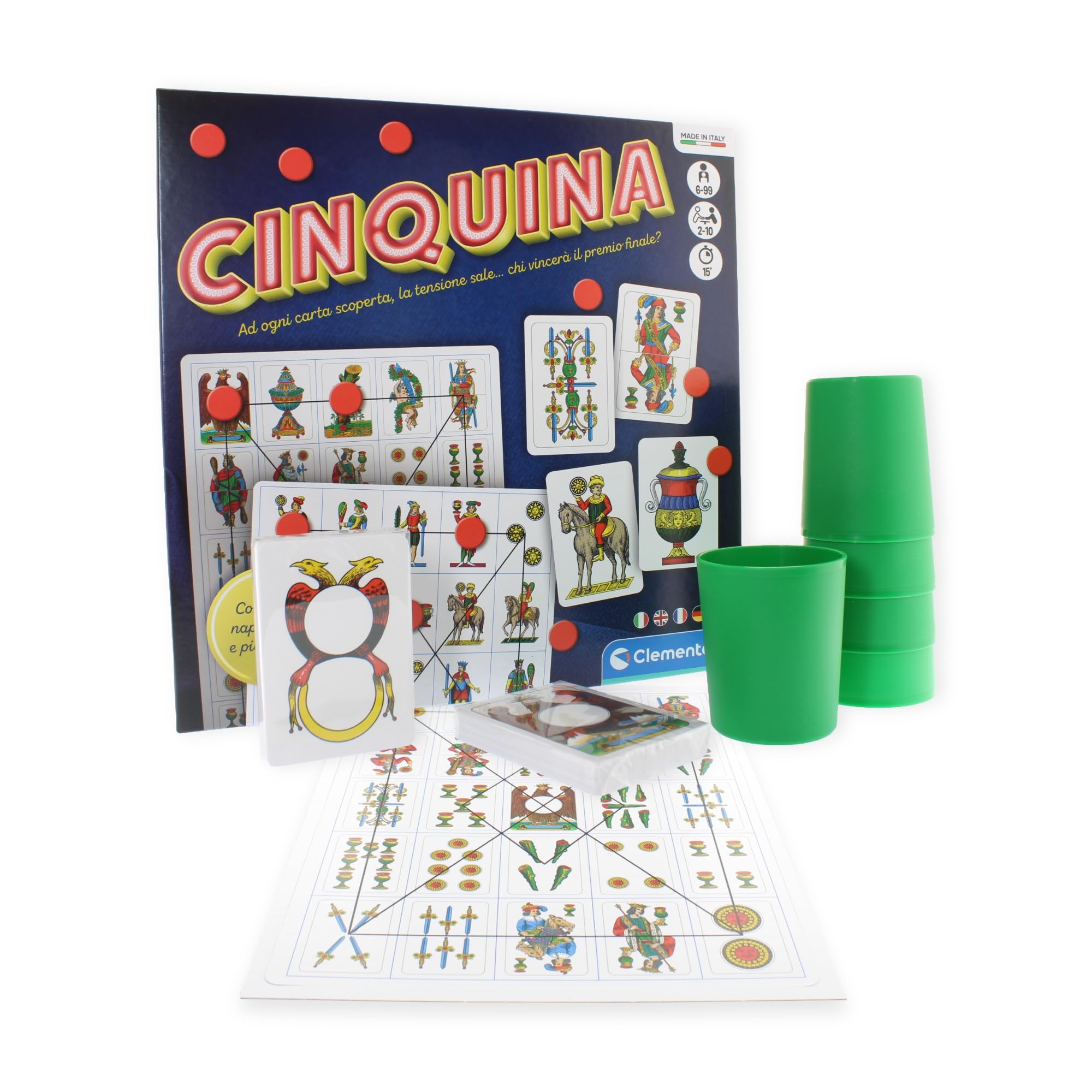 Clementoni CINQUINA, Board Game with Neapolitan and Piacento Cards Included, 2-10 Players, Age 6-99 Years