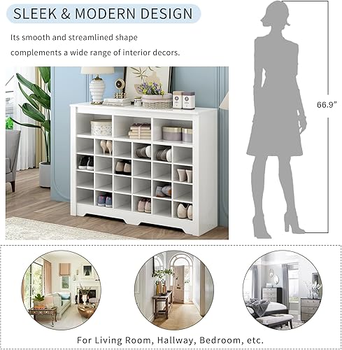 Miniatura 6 de Gabinete de zapatos de 24 compartimientos, armario de almacenamiento de zapatos, armario organizador de zapatos con base curva, aparador versátil