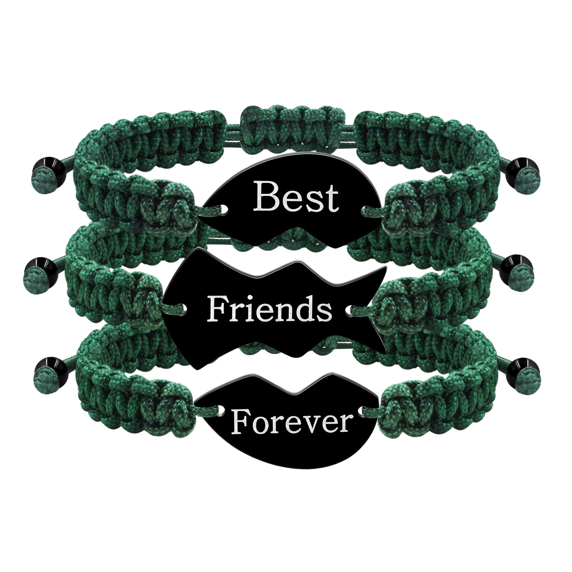 BFF Matching Bracelets Set of 3 - Braided Heart Puzzle Charm Friendship Jewelry for Best Friends, Couples | Engraved Long Distance Gift for Women &amp; Men