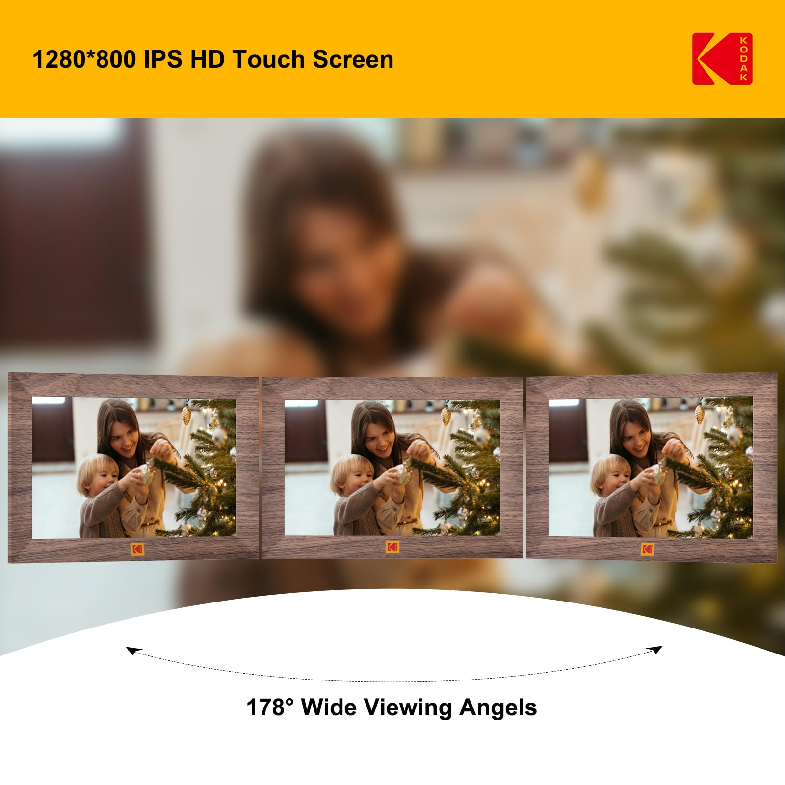 KODAK Marco de fotos digital WiFi de 8 pulgadas, marco de fotos digital de visualización táctil IPS HD de 1280 x 800 con almacenamiento de 32 GB, fácil configuración para compartir fotos o videos al