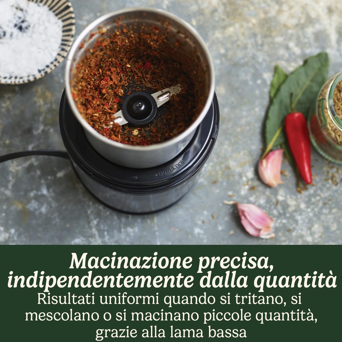 Cuisinart SG21BE Trita Spezie, per Spezie, Frutta Secca e Puree, Funziona anche con Piccole Quantità, 2 Contenitori di Macinazione e Stoccaggio in Acciaio Inox Inclusi, Design Compatto