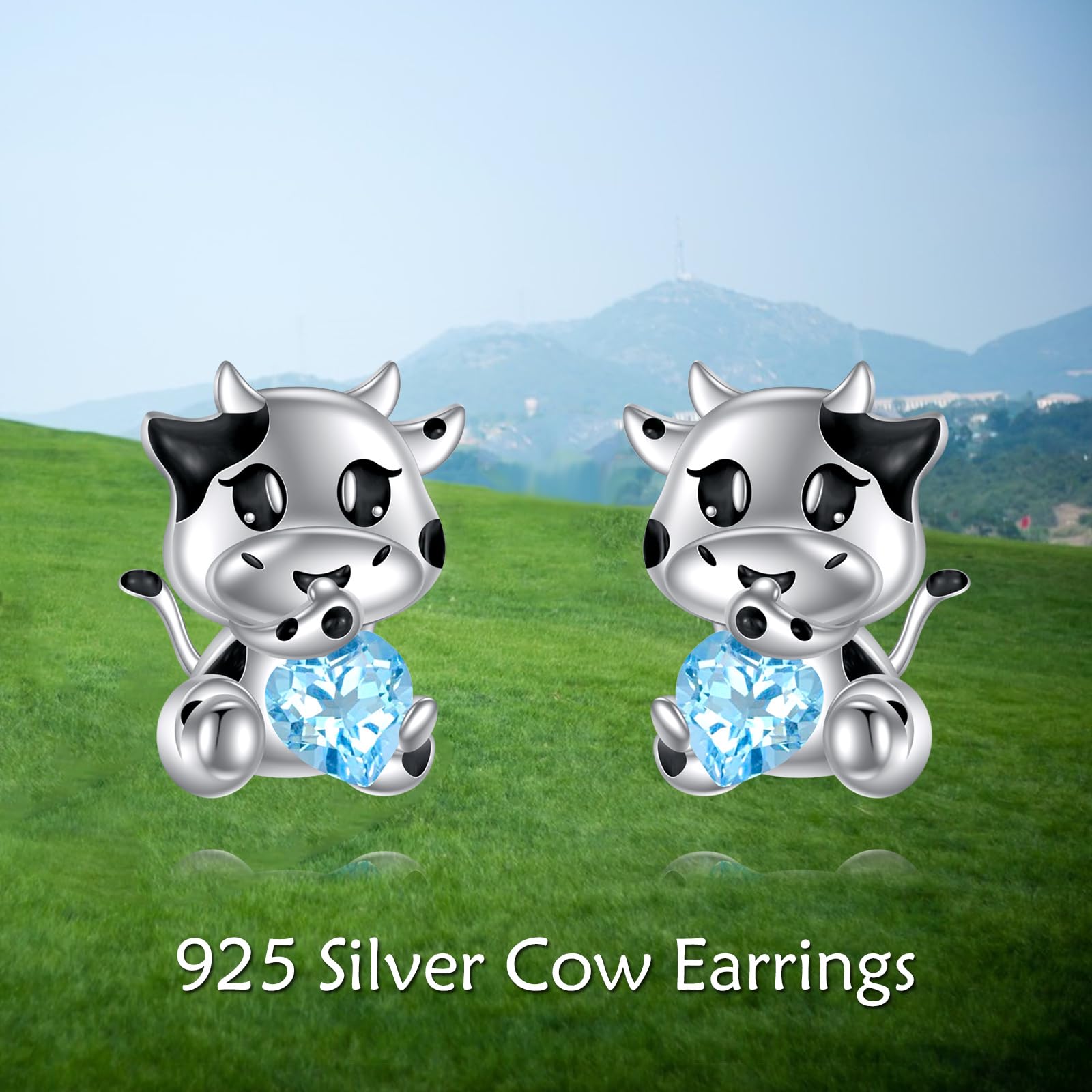 VONALA Pendientes de tuerca de plata de ley 925 con forma de cerdo, conejo, gato, vaca de las tierras altas, jirafa, hipopótamo, vaca lechera, león, pollo, corazón, lindos aretes de animales, joyería