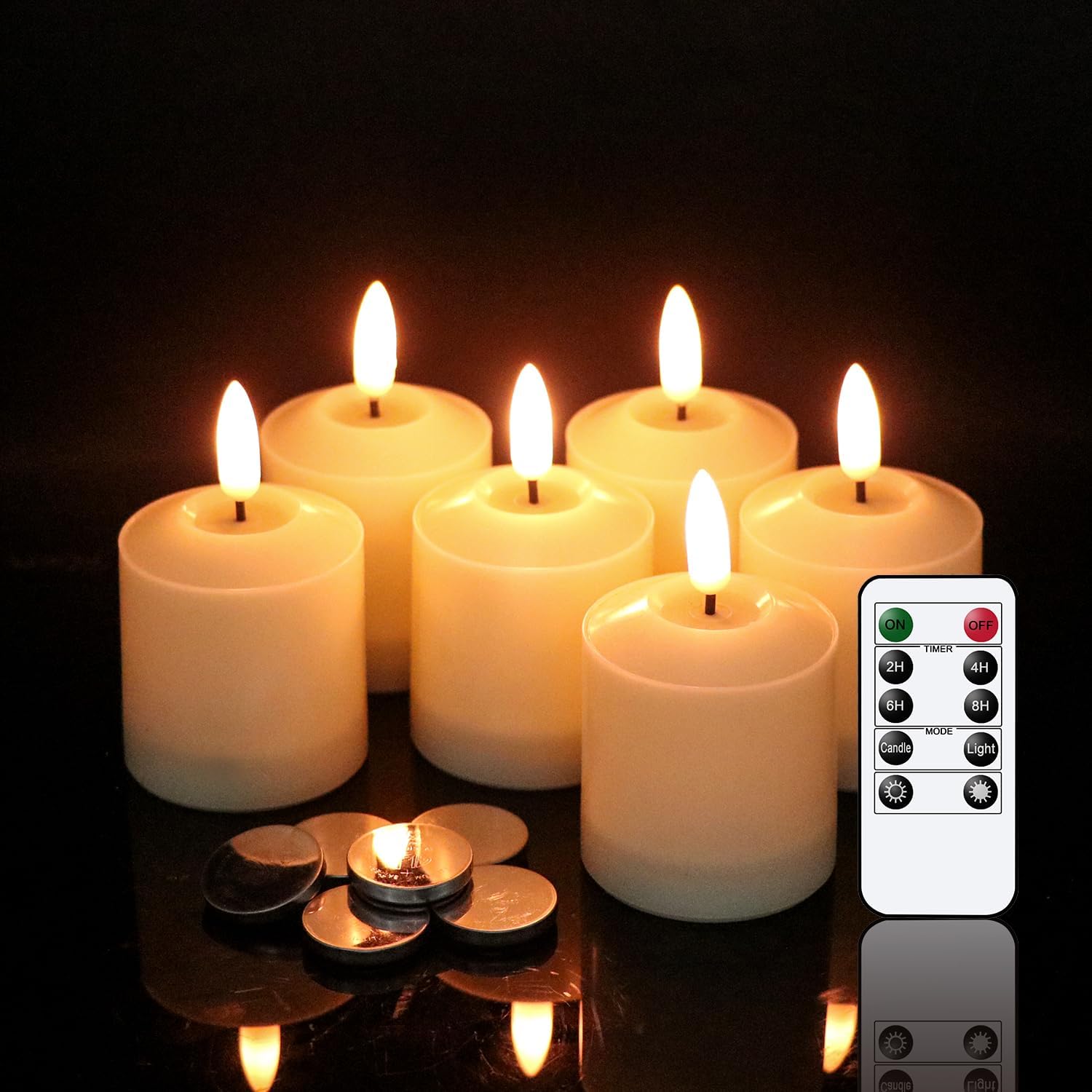 EldnaceleLED Waterproof Votive Candles Flickering with Remote Timer, Battery Operated Flameless Candles for Indoor Outdoor Lanterns 6 Pack Ivory(Battery Included, 2 x 3.2 Inch)