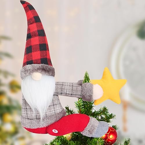 Decoración para árbol de Navidad, gnomos para árbol de Navidad, hecho a mano, enano grande de felpa decorado con sombreros de estrellas rojas a