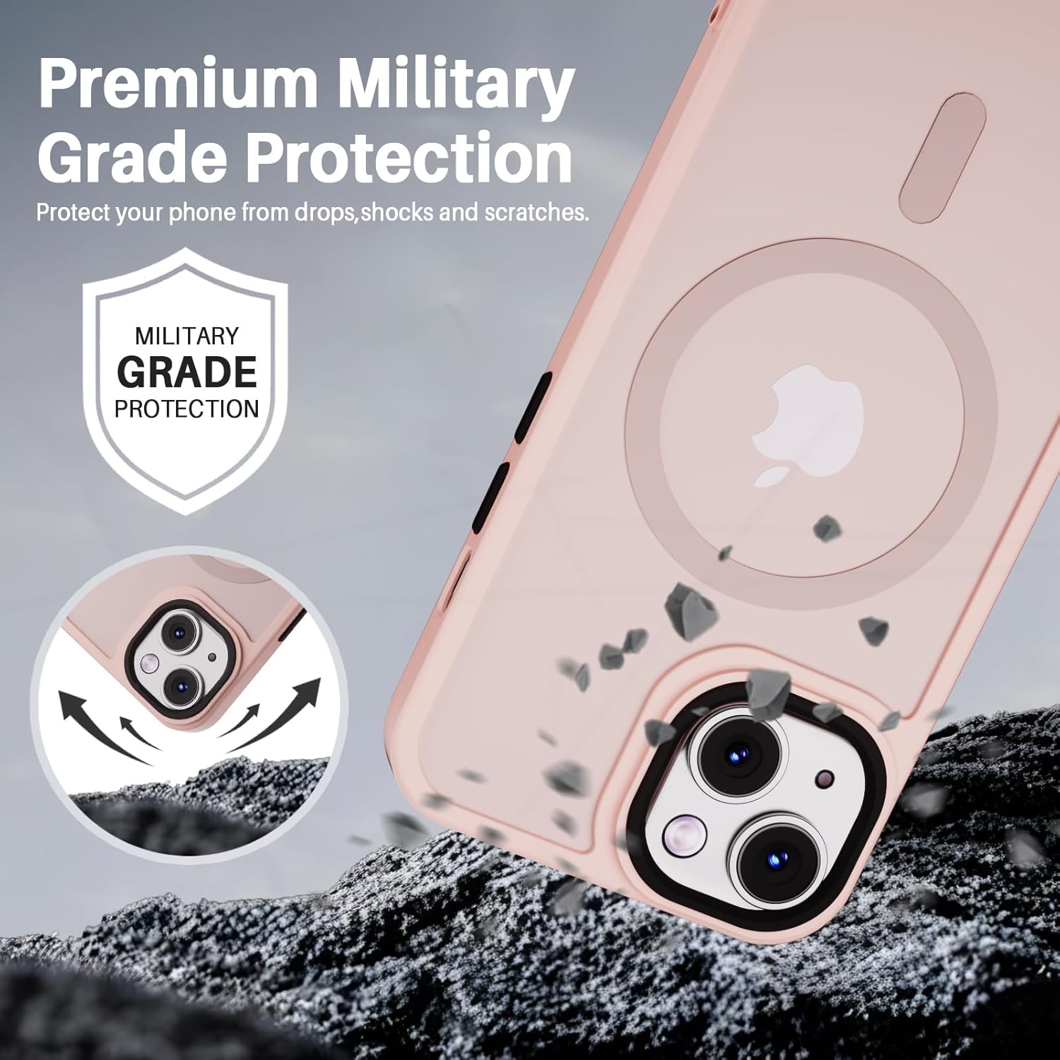 Magnetic for iPhone 13 Case & iPhone 14 Case [Compatible with Magsafe][Military-Grade Drop Protection] Slim Translucent Matte Shockproof Protective Phone Case for iPhone 13/14 6.1", Pink - Image 4