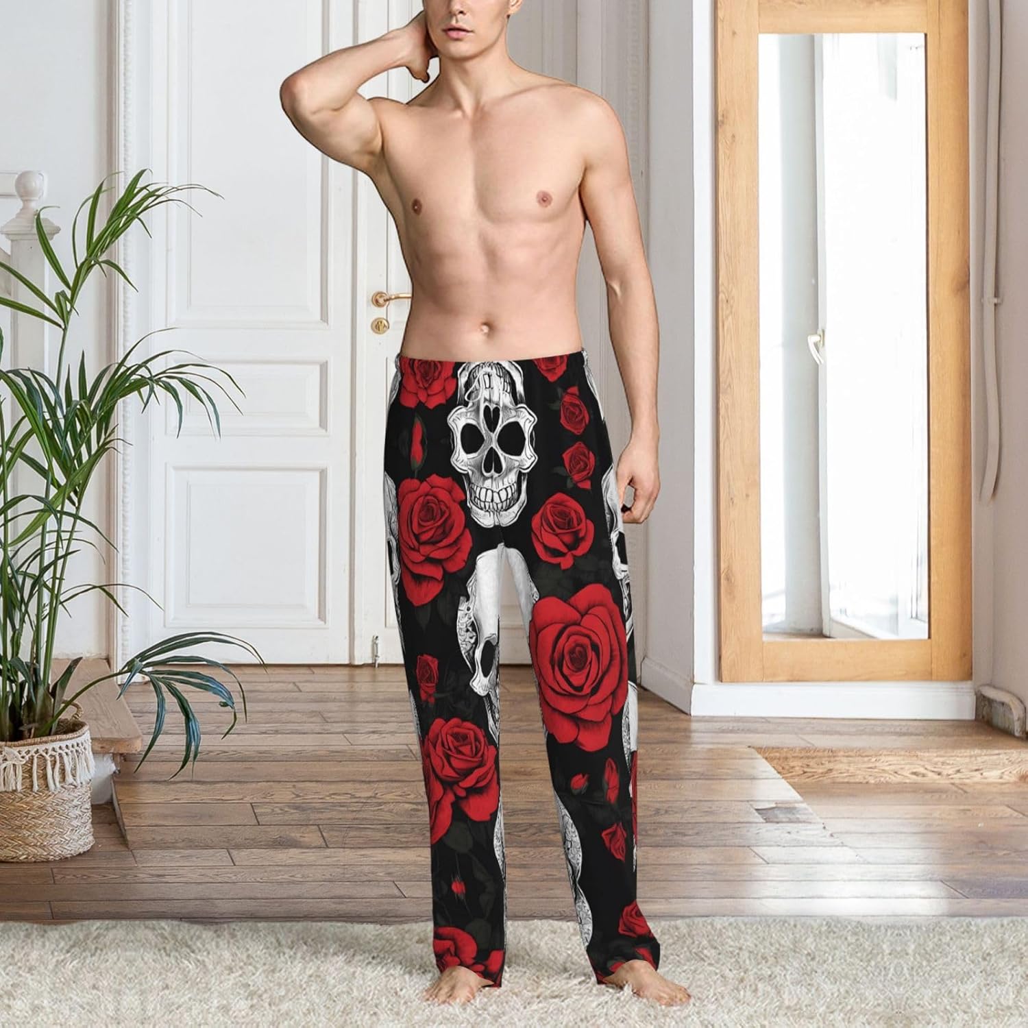 Halloween Skull Men's Flannel Pajama Pants Soft Cozy Lounge Pants with Pockets Elastic Waistband Sleep Bottom