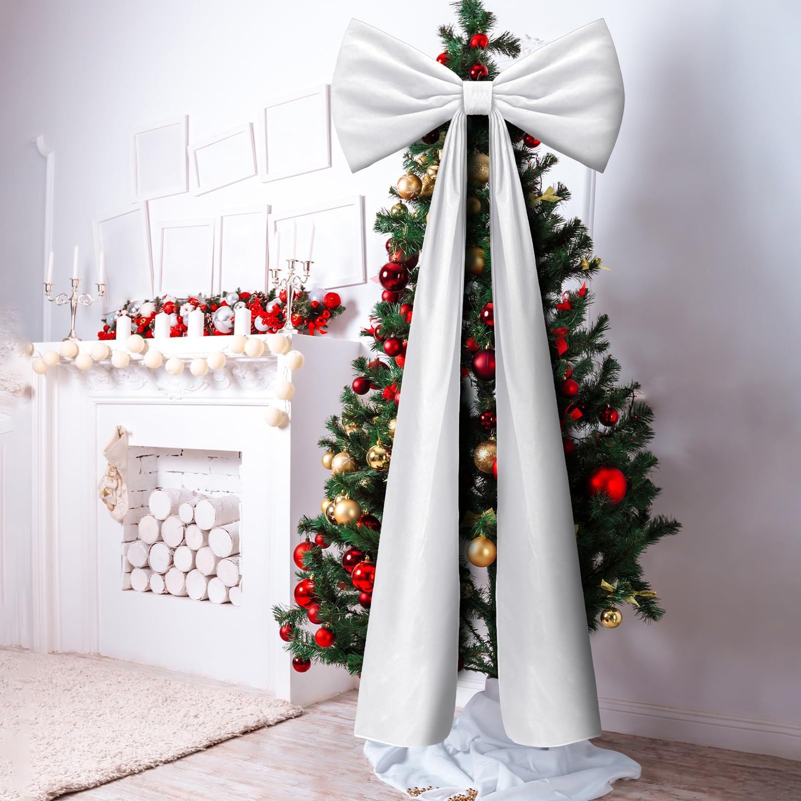 Grand nœud en tissu polyester doux pour décoration de sapin de Noël pour porte d'entrée, couronne, cheminée, emballage de mariage, grand nœud de Noël