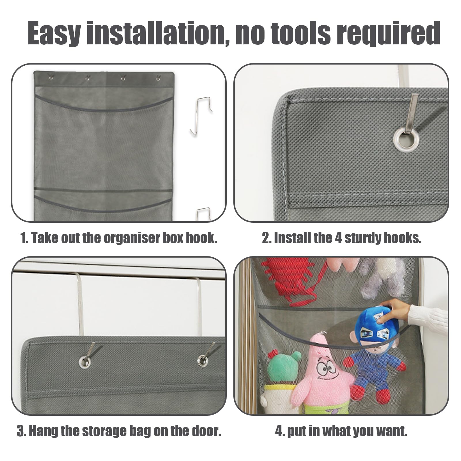 Rangement Suspendu Porte 5 Compartiments - Grande Capacité, Gris, Pour Chambre, Salle De Bain, Cuisine