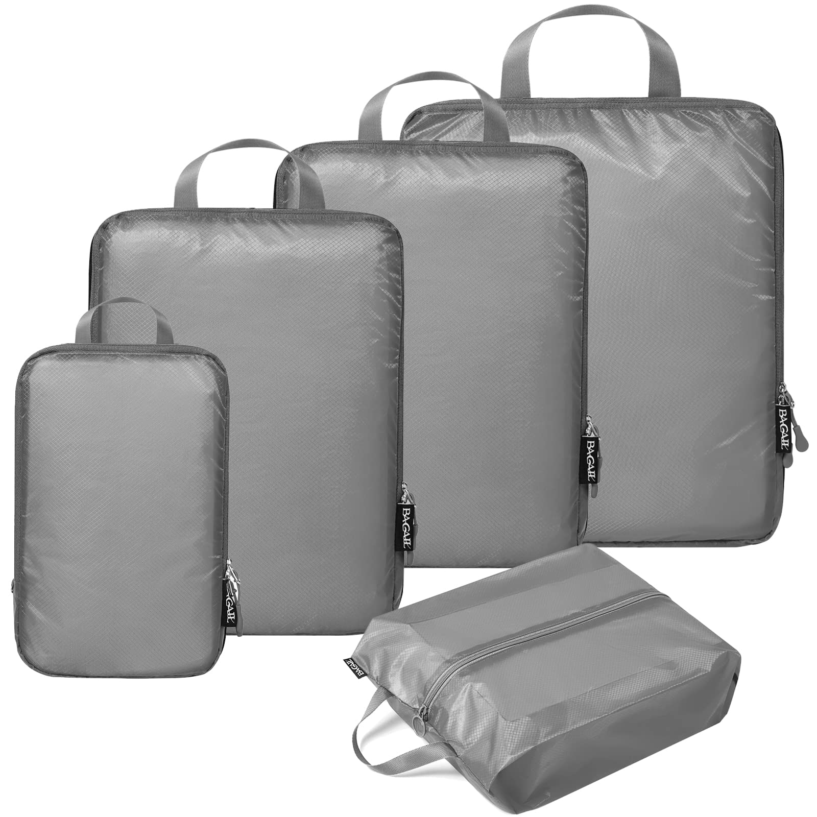 BAGAIL 5 Set Ultralight Compression Packing Cubes Travel Accessories Expandable Packing Organizers(Grey)