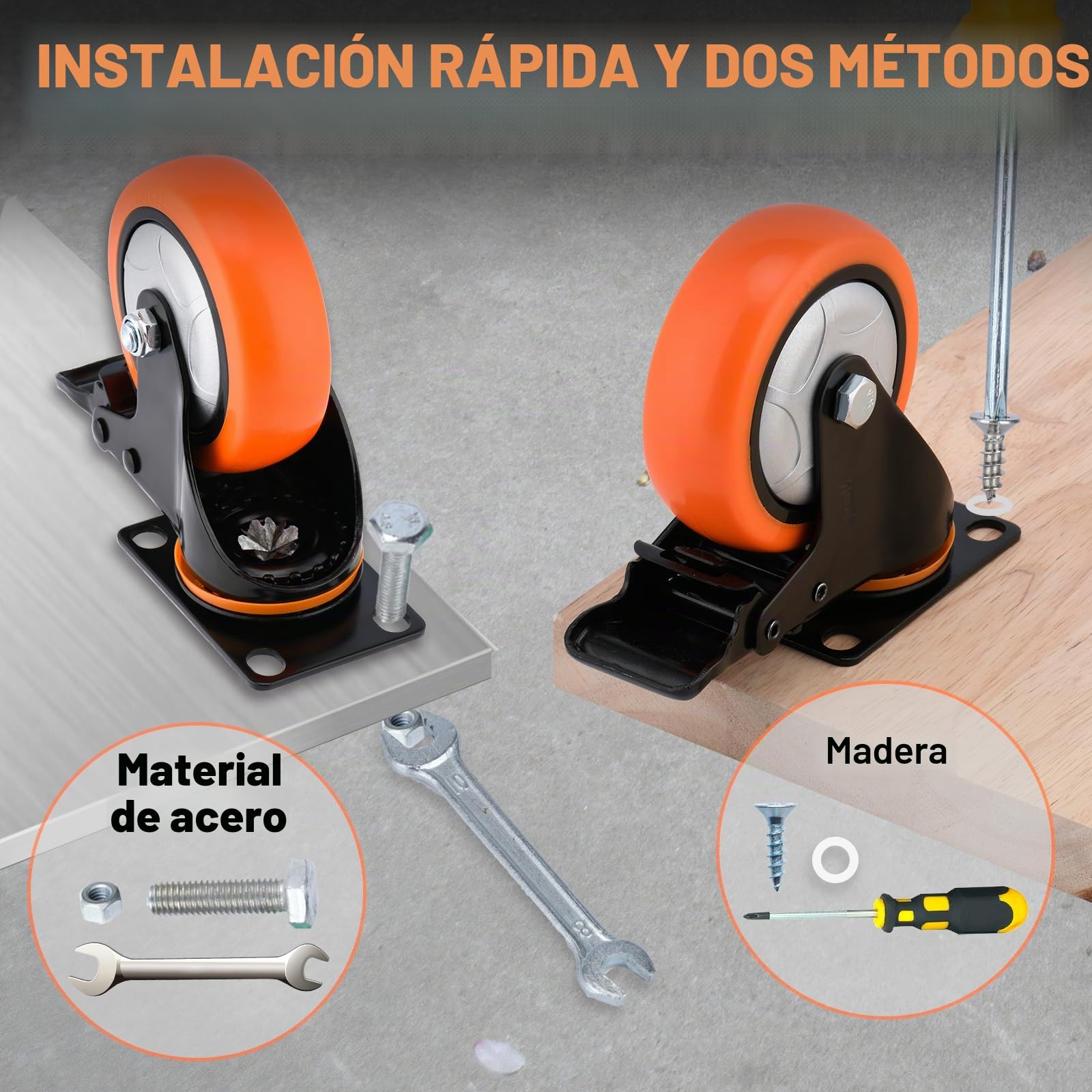 Moogiitools Ruedas Giratorias,Ruedas para Muebles Pesados con 4 Freno,4 Ruedas que No Dejan Marcas de Alta Resistencia - Ruedas Giratorias para Palets Engomadas (100mm-Hasta 800KG)