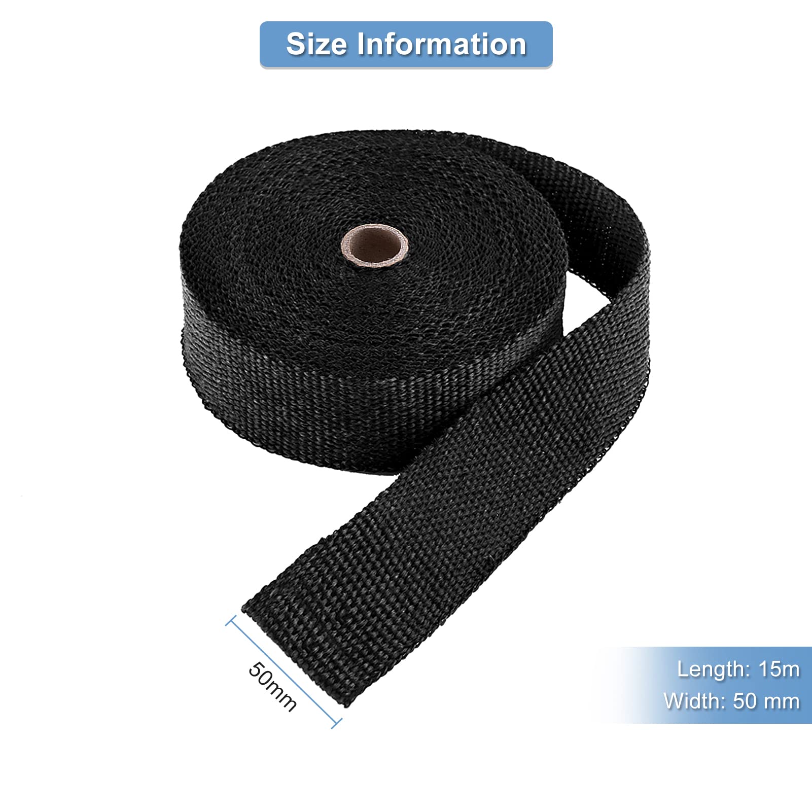 Ausla Nastro Termico per Scarico Moto, Benda in Fibra di Vetro 15M x 5cm con 10 Fascette Inox per Marmitte e Tubi Nera