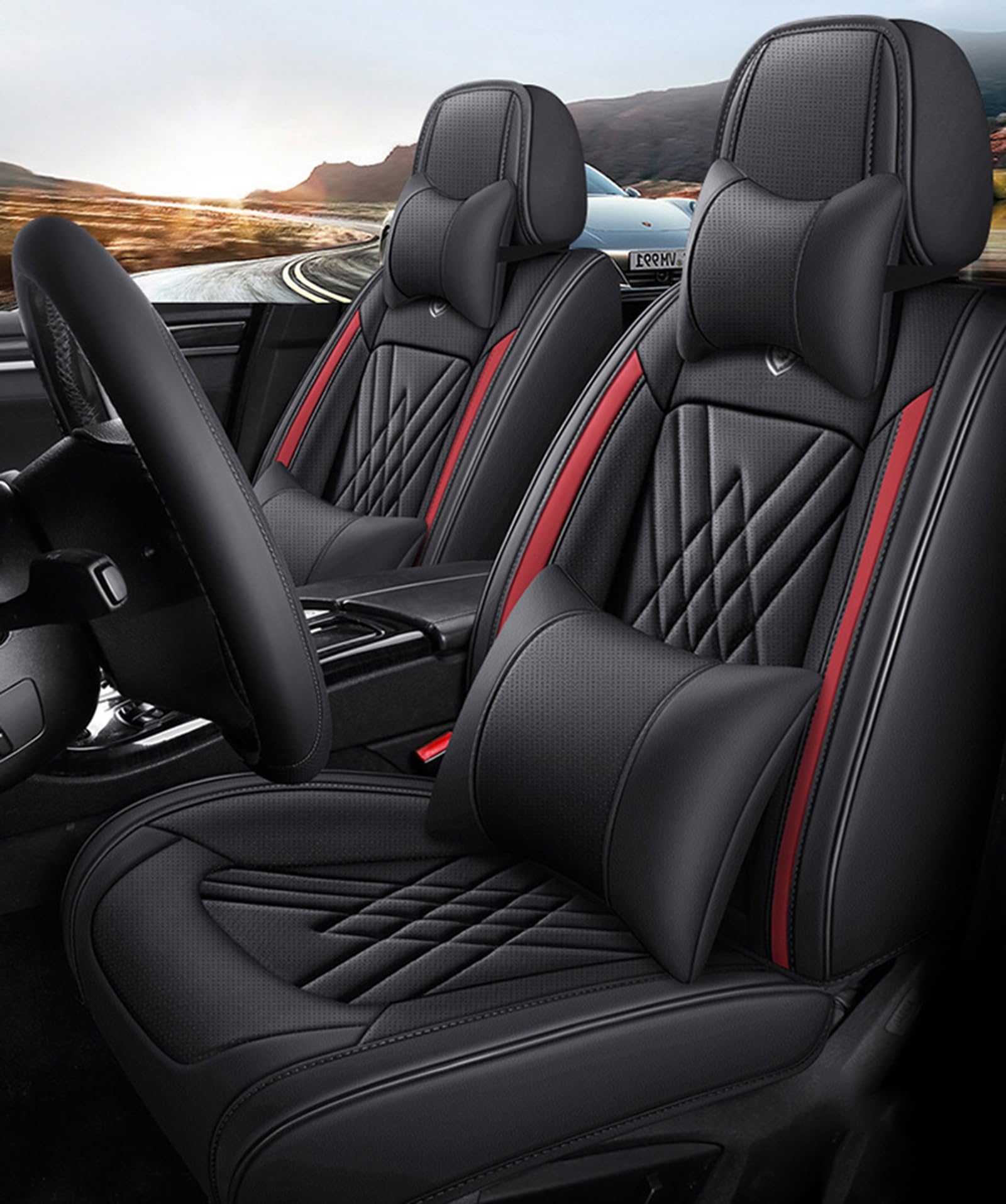 IUYIXWFP Car Seat Cover Universal Fit For Most Cars, SUV, Sedans and Pick-up Trucks, 5 Seats All Weather Use Vehicle Leather Seat Cover,A