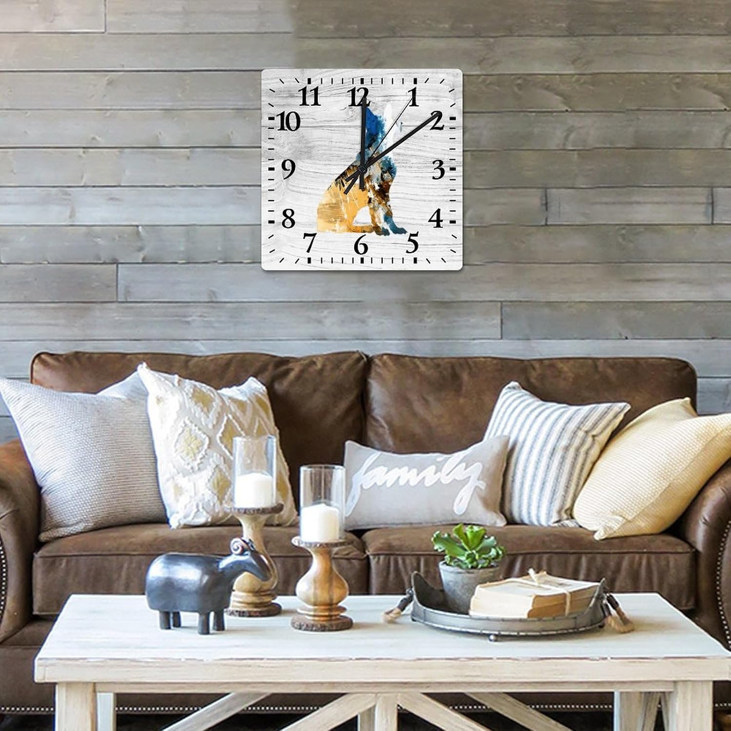 German Shepherd Wall Clock Dog Mom Gift Wooden Wall Clocks Battery Operated 15 Inch Non-Ticking Retro Cabin Wall Decor for Kitchen Bedroom Living Room Office