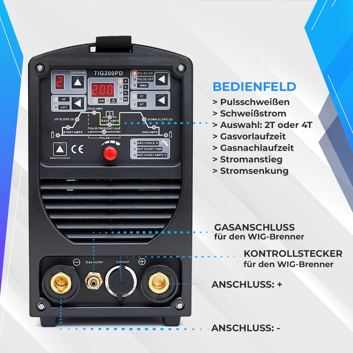 IPOTOOLS TIG-200PD Saldatrice TIG - Saldatrice TIG con IGBT 200A 230V, Saldatrice a elettrodo MMA 3 in 1, Saldatrice portatile, 7 anni di garanzia
