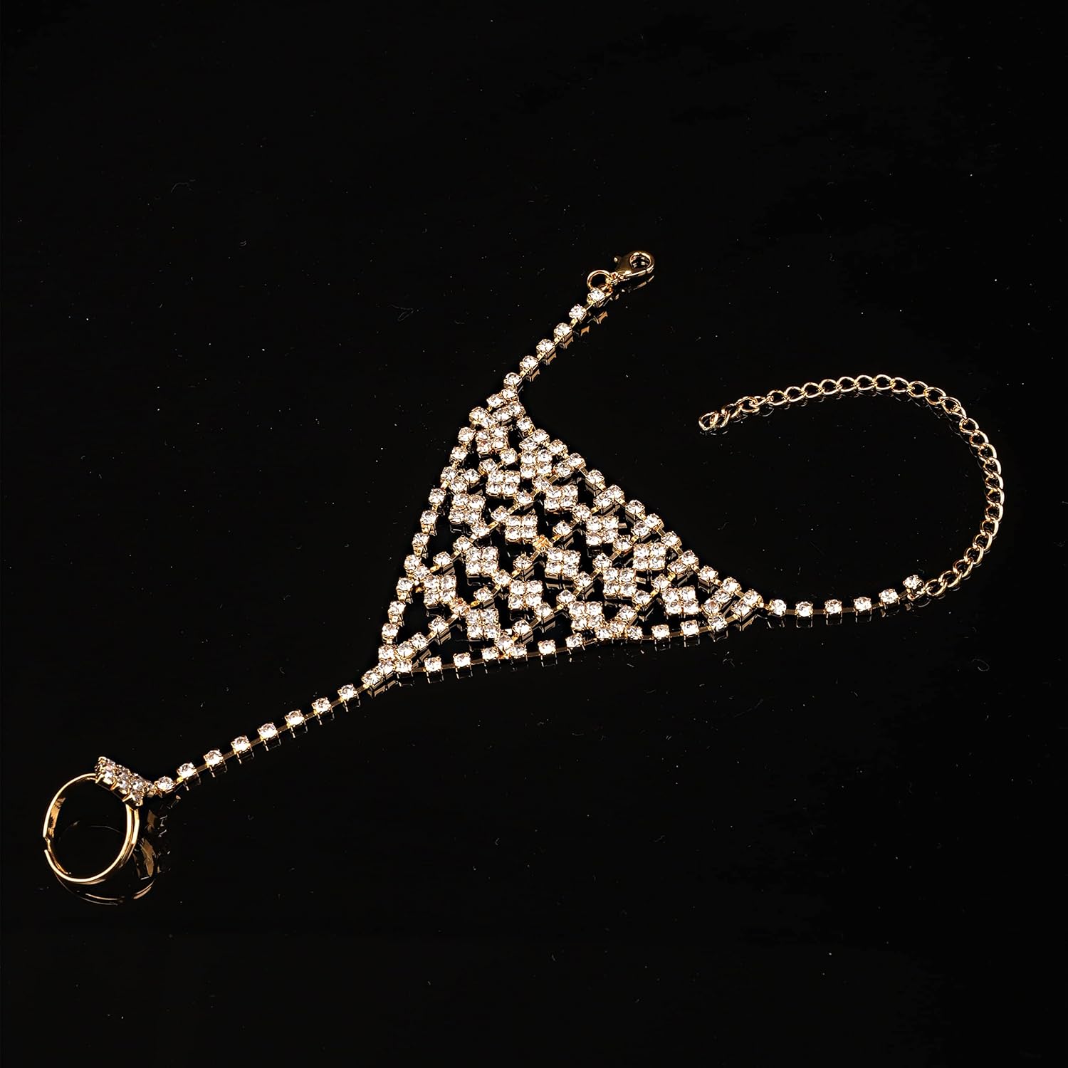 YERTTER Elegant Rhinestone Bridal Slave Chain Link Bracelet Silver Gold Crystal Wedding Hand Harness Bangle Finger Rings Adjustable Hand Jewelry Accessories for Women and Girls, Rhinestone Crystal - Image 8