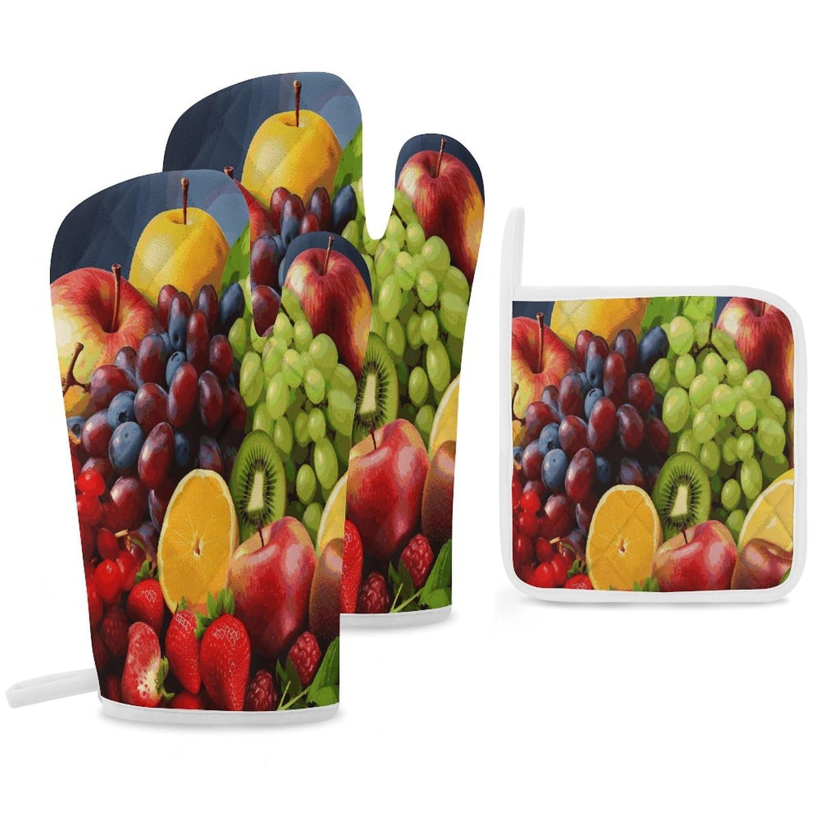 Fekiloot Style Fruits Oven Mitts Funny Heat Resistant,Oven Glove With Hanging Loop,Resistant Hot Pads For Kitchen Baking Grilling Cooking