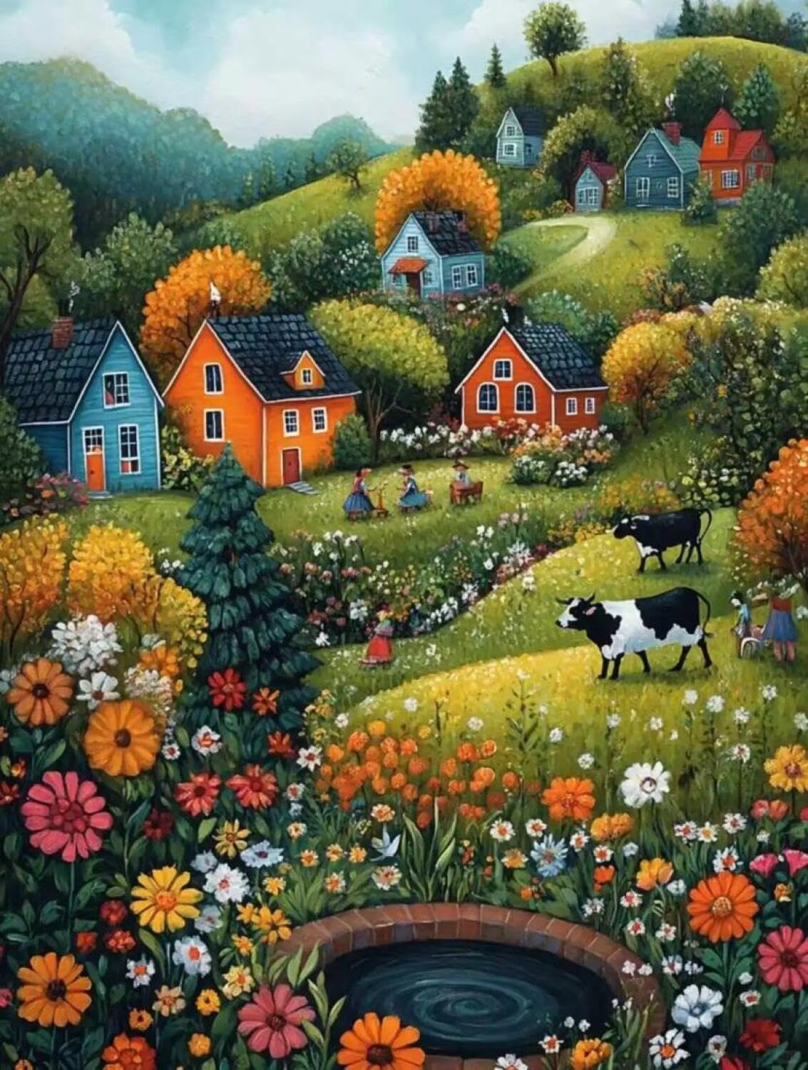 Rqwybcaxn Bead Embroidery Kits Colorful Town 40x50cm