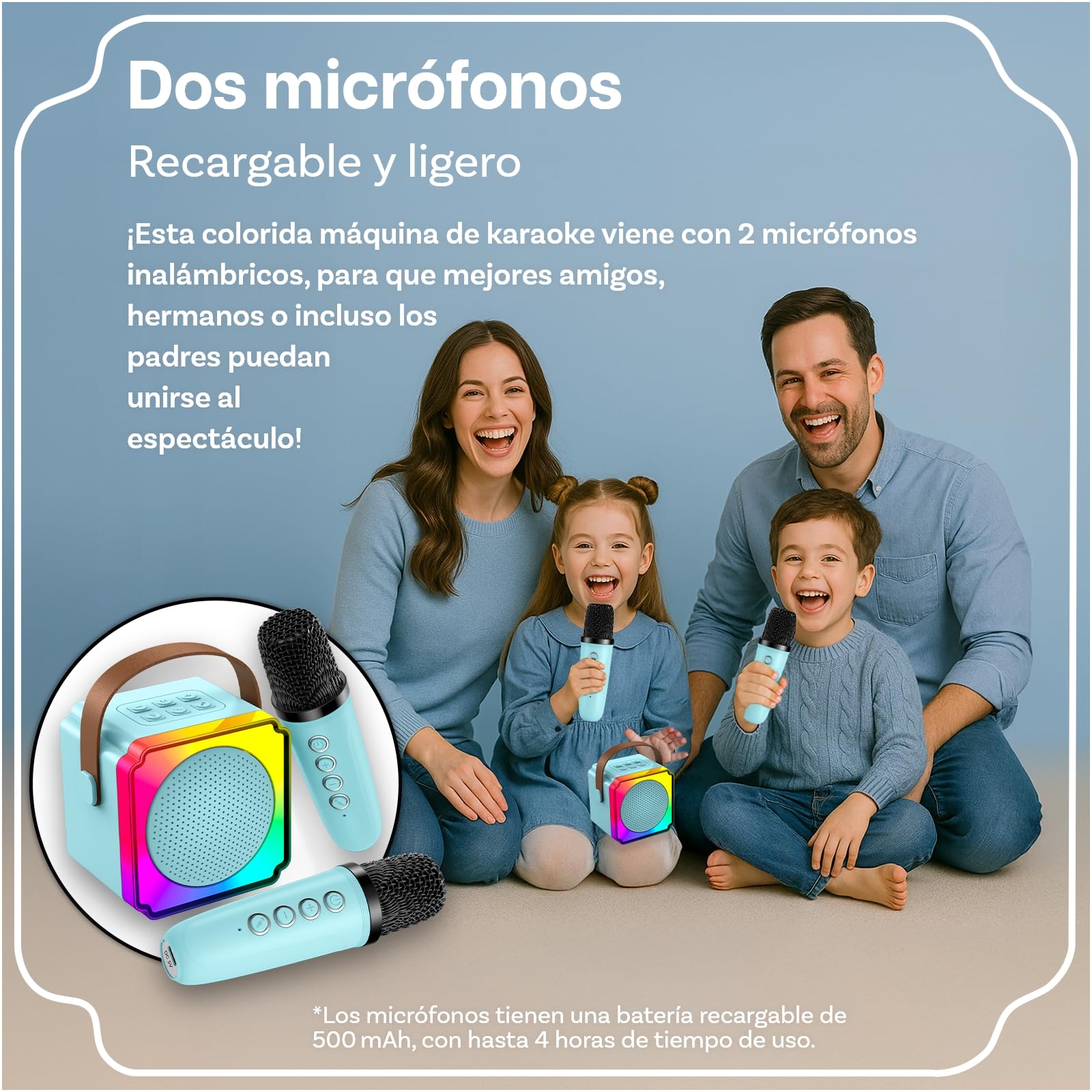 Karaoke para Infantil por MMOBIEL - Karaoke Bluetooth - Altavoz Portátil, 2 Microfonos Inalambricos, Luz LED, Efectos de Voz - Canta, Música Fiesta - Regalo para Niña, Niños, Infantil 3+ Años – Azul