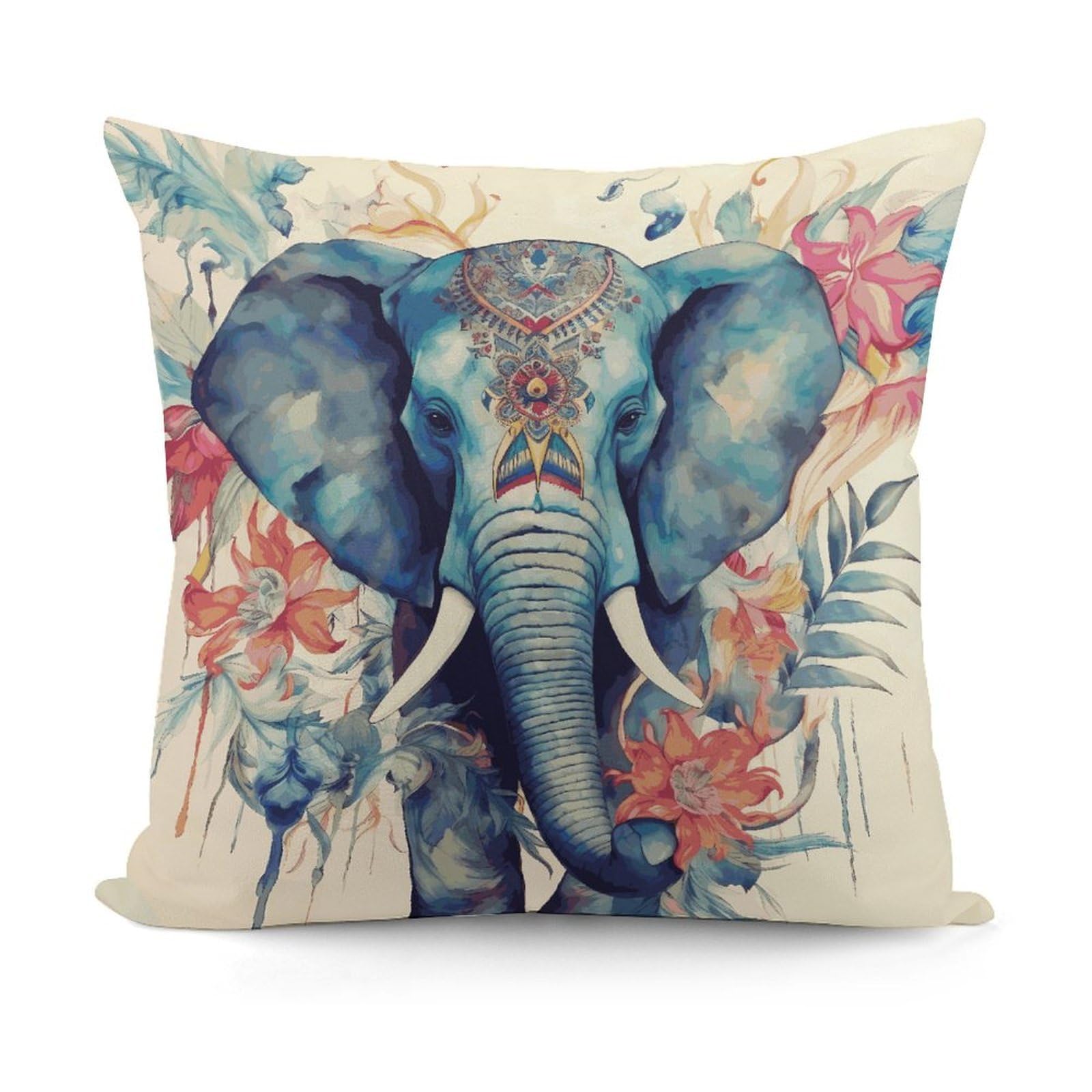 JTREHY Peacock Feathers Elephant Pillow Covers Decorative Throw Pillow Covers Soft Decor Couch Cushion Case Modern Square Pillow Cases Summer Pillow Cover for Sofa Living Room 18x18 in