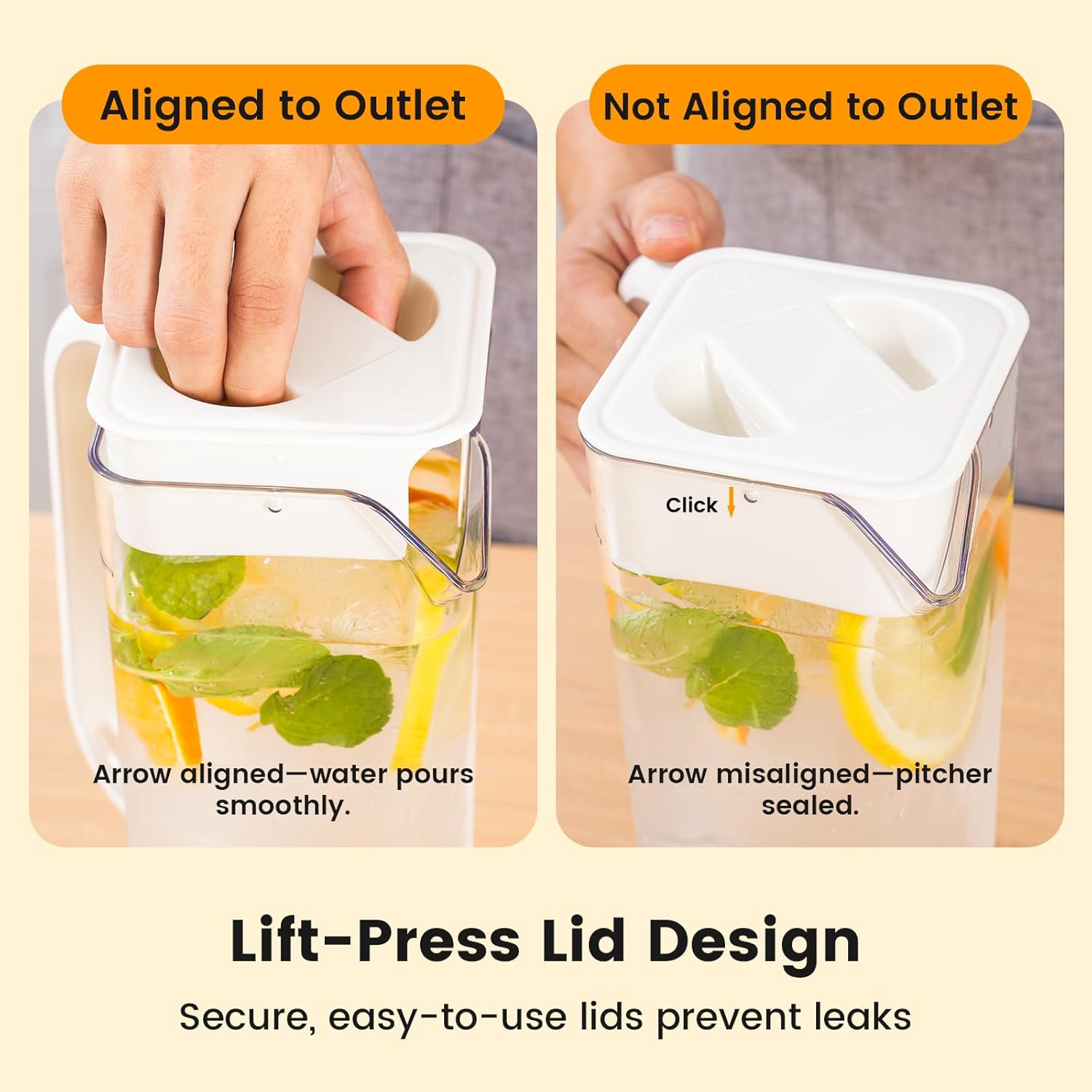 2 Liter / 68 oz Water Pitcher with Lid, Plastic Beverage Carafe, Square Clear Juice Jug for Fridge, Iced Tea Pitcher, Milk Bottle, Heat Resistant & Shatterproof, For Home, Restaurant & Cafe, BPA-Free - Image 5