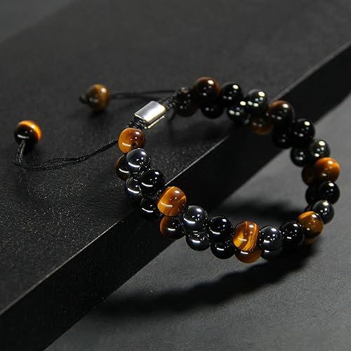 Miniatura 5 de Xrunhua Triple Protection Crystal Bracelet for Men Women Genuine Tigers Eye Obsidian Black Onyx Hematite Lava Rock Beaded Bracelets Bring Luck and