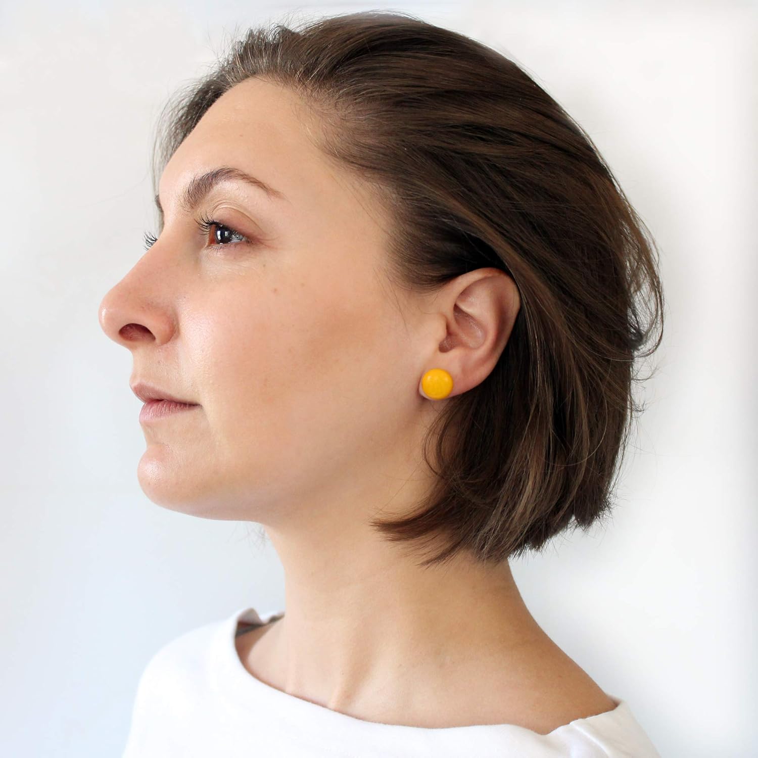 Tagua Stud Earrings Yellow Handmade Fair Trade, Lightweight by Florama Natural Jewelry - Image 2