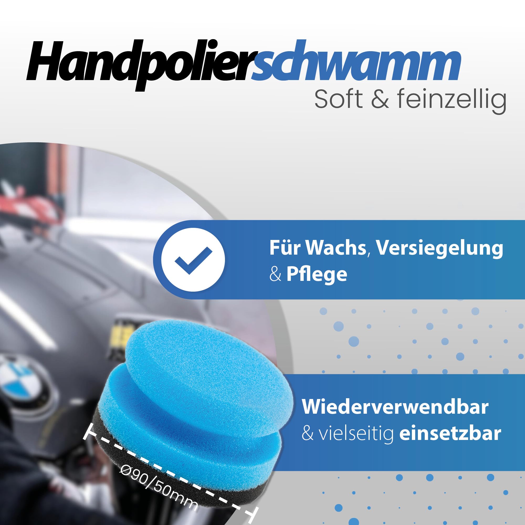 detailmate Soft99 Autoverzegelingswasset voor donkere lakken, Soft99 Mirror Shine Wax Dark handpolijstspons, applicator microvezel polijstdoek 550 g /m², 40 x 40 cm