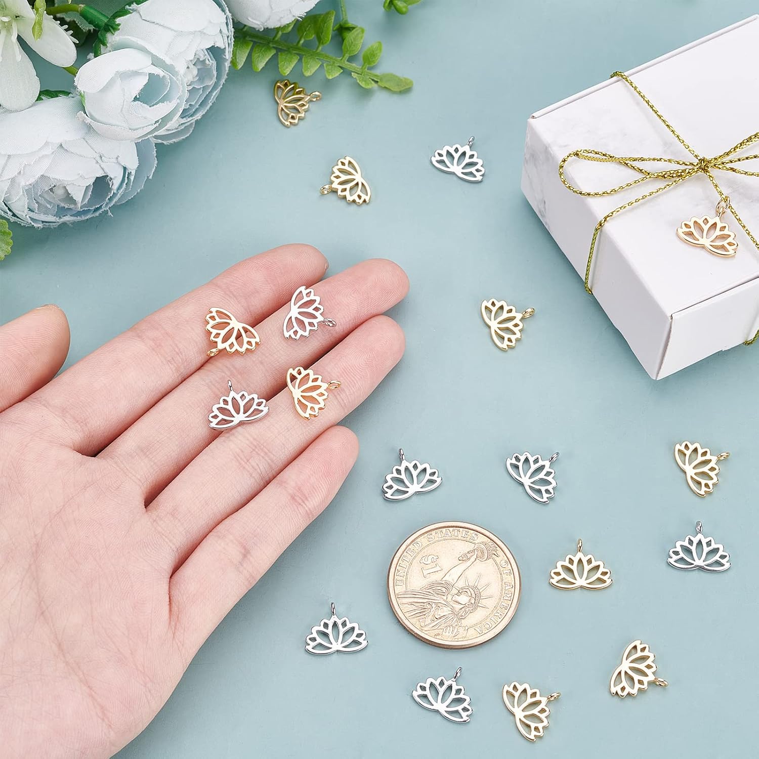 20 Ciondoli Con Fermagli A Moschettone - Theme Marino Con Pietre Turchesi | Per Portachiavi, Borse, Fai-Da-Te - Foto 6