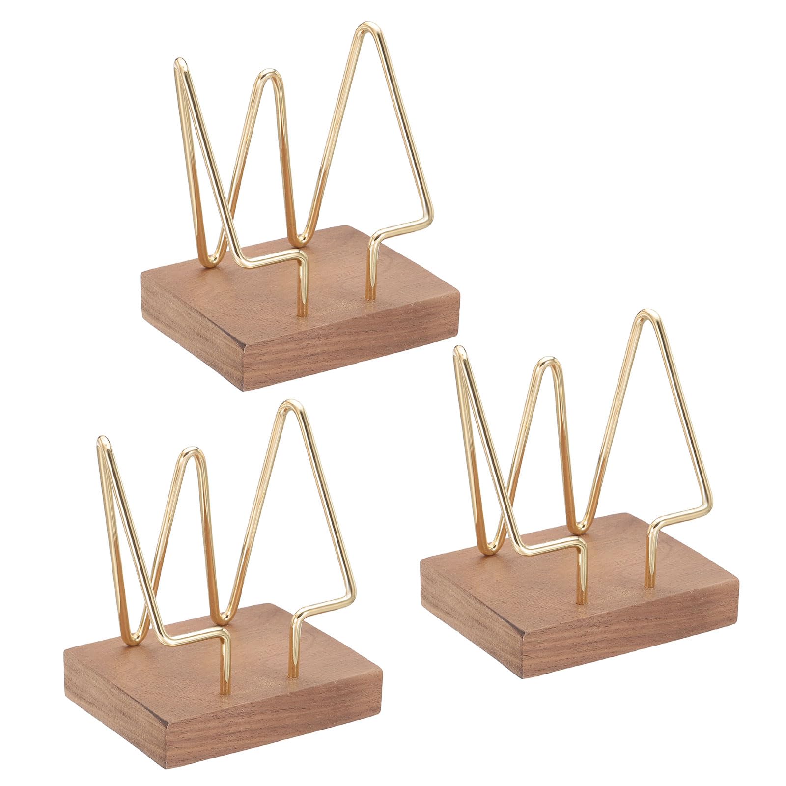 PATIKIL Porte-Cartes De Visite Vertical Pour Bureau, 3 Pcs Porte-Cartes De Visite En Bois Support D'Affichage De Cartes Organisateur Pour Bureau Maison Exposition, Couleur Noisette, Doré