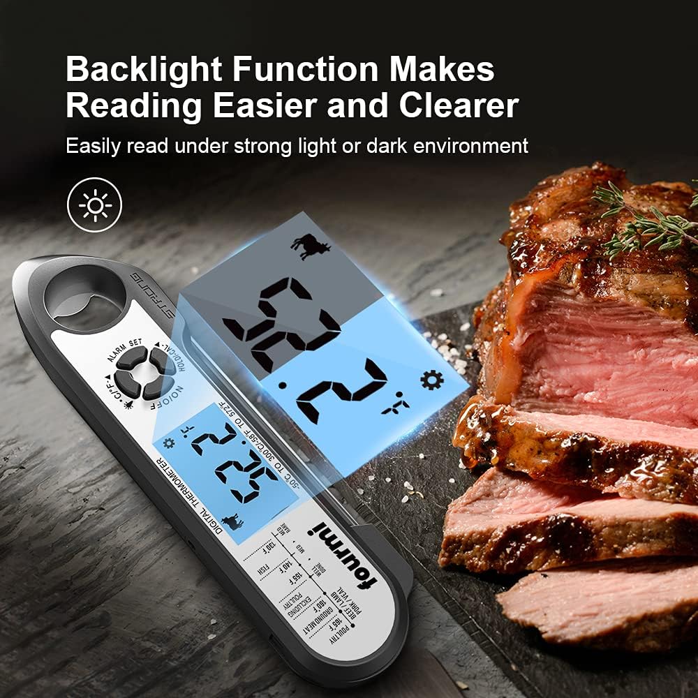 review Fourmi Dual Probe Meat Thermometer - Instant Read Digital Thermometer with Waterproof, Alarm Buzzer, Backlight, Calibration, Beer Opener Function for Cooking Beef, Grilling, Oven, Oil Frying