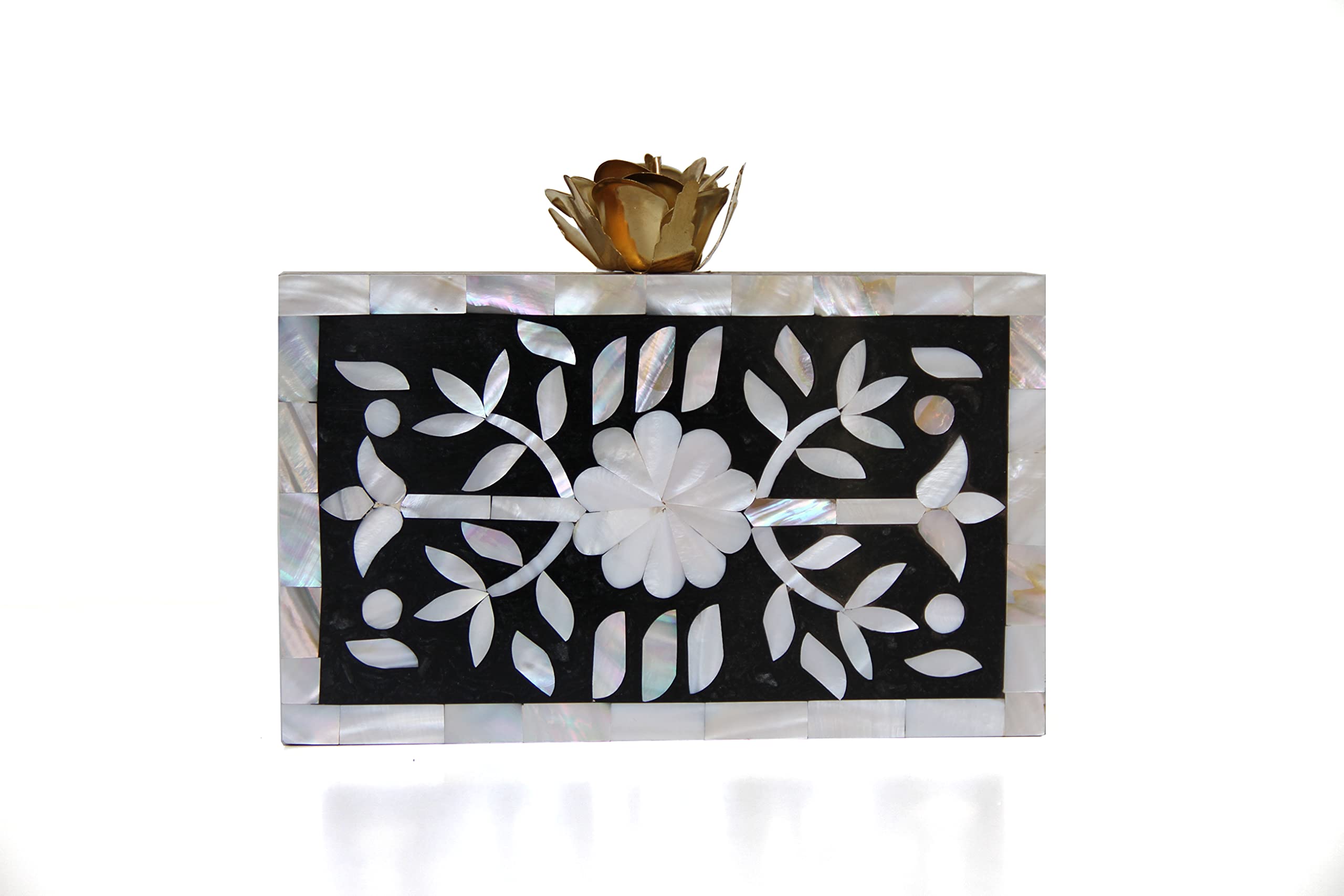 beauty Accessories- Clutch Chain Evening Wooden Bag- For Women- Inlay White Design- Lightweight- Stylish- Classic- Elegant-