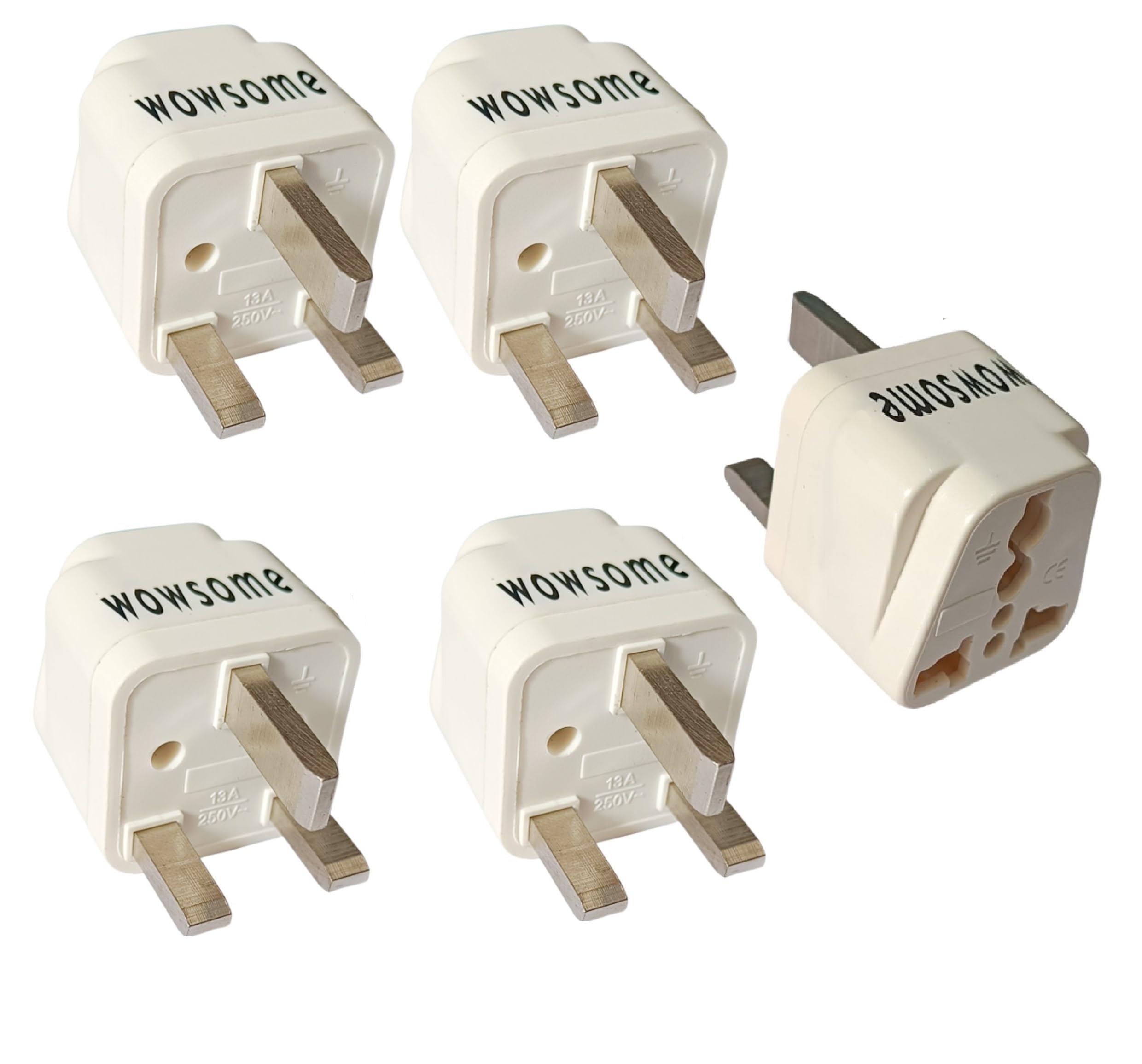Wowsome 5 Pcs. UK Adapter – India to UK Plug Converter – Adapter Plug for UK, UAE, Hong-Kong, Singapore, Scotland, Ireland etc. – Type G – 13A Universal Travel Adaptor – Pack of 5 – White