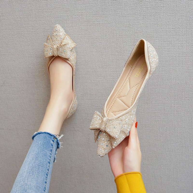 Sparkly Ballet Flats Shoes for Women Closed Pointed Toe Dressy Wedding Flats Women's Comfortable Walking Shoes2
